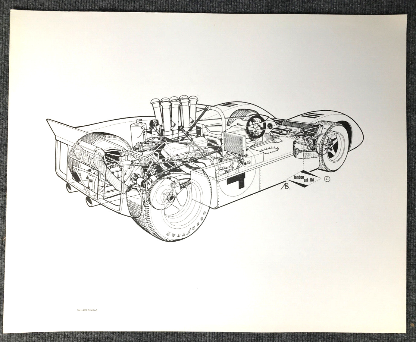 Cutaway Illustration McLaren M8A1 1968 Can-AM Racing Car Print Art 16\