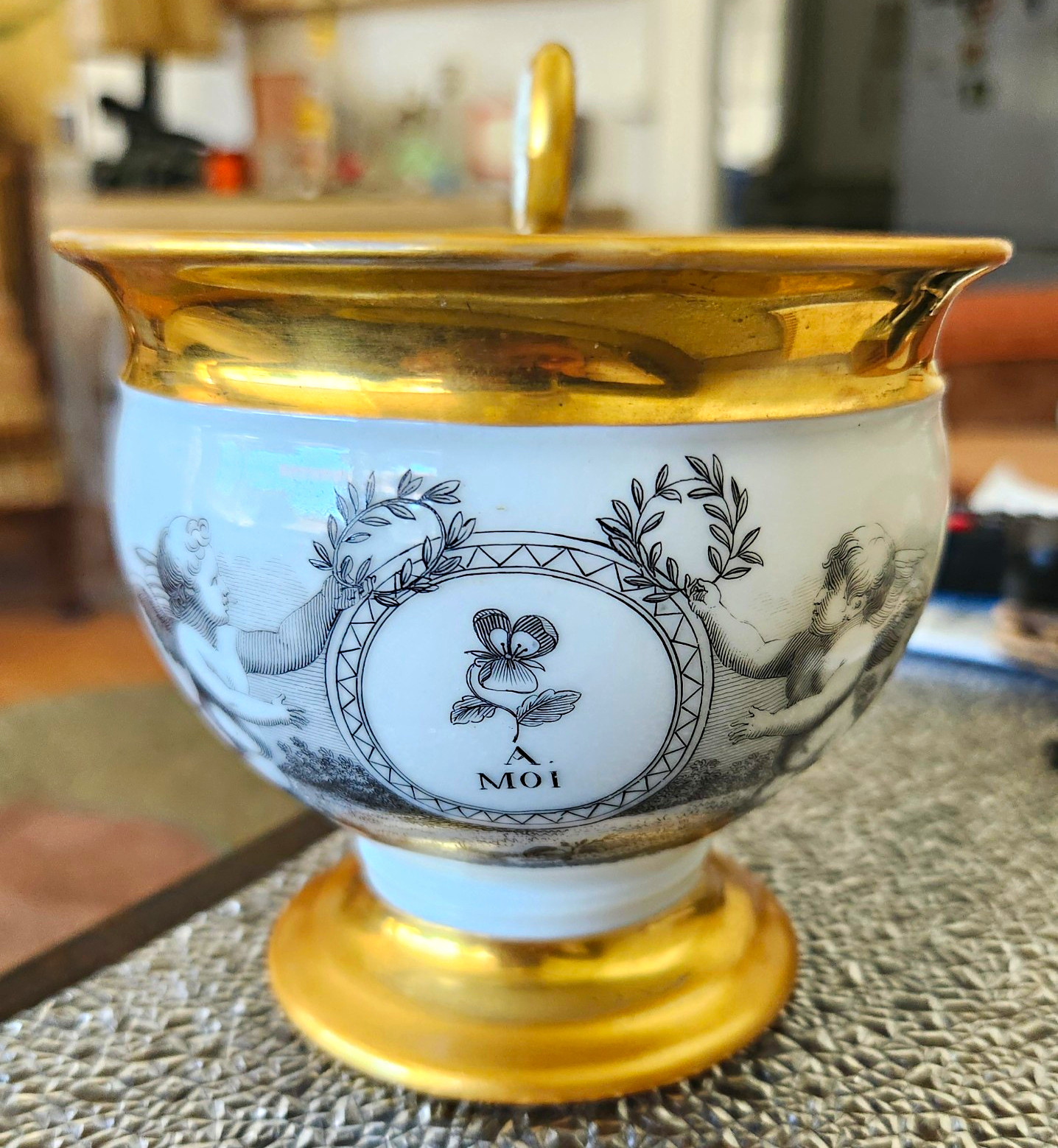 Antique French Porcelain Cup c1820 with Angels \ Antique French Porcelain Cup c1820 with Angels \