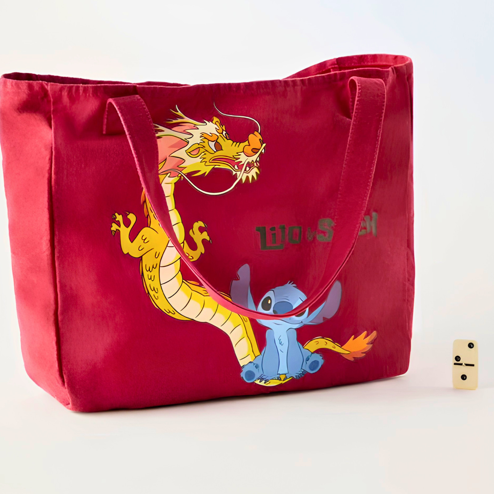 Zara Disney Lilo & Stitch Year Of The Dragon Red 2024 Canvas Shopper Tote Bag