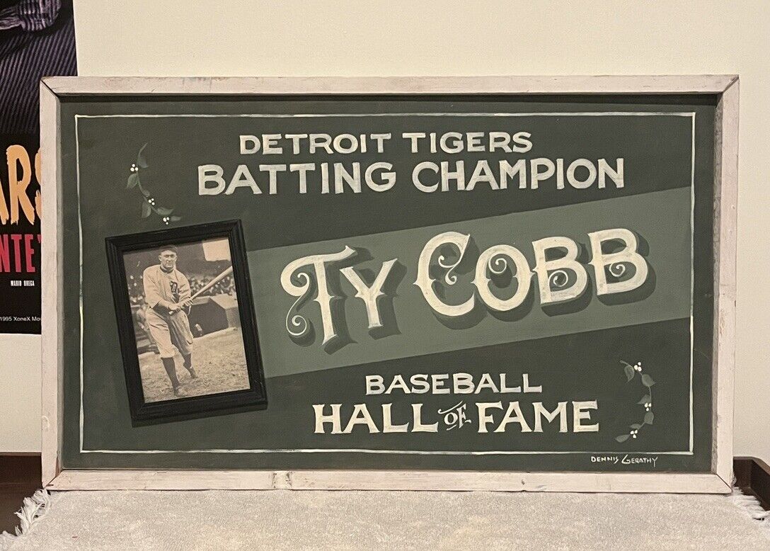 Ty Cobb Hand Painted Sign Detroit Tigers  Custom By Dennis Gerathy 29x17.5 READ