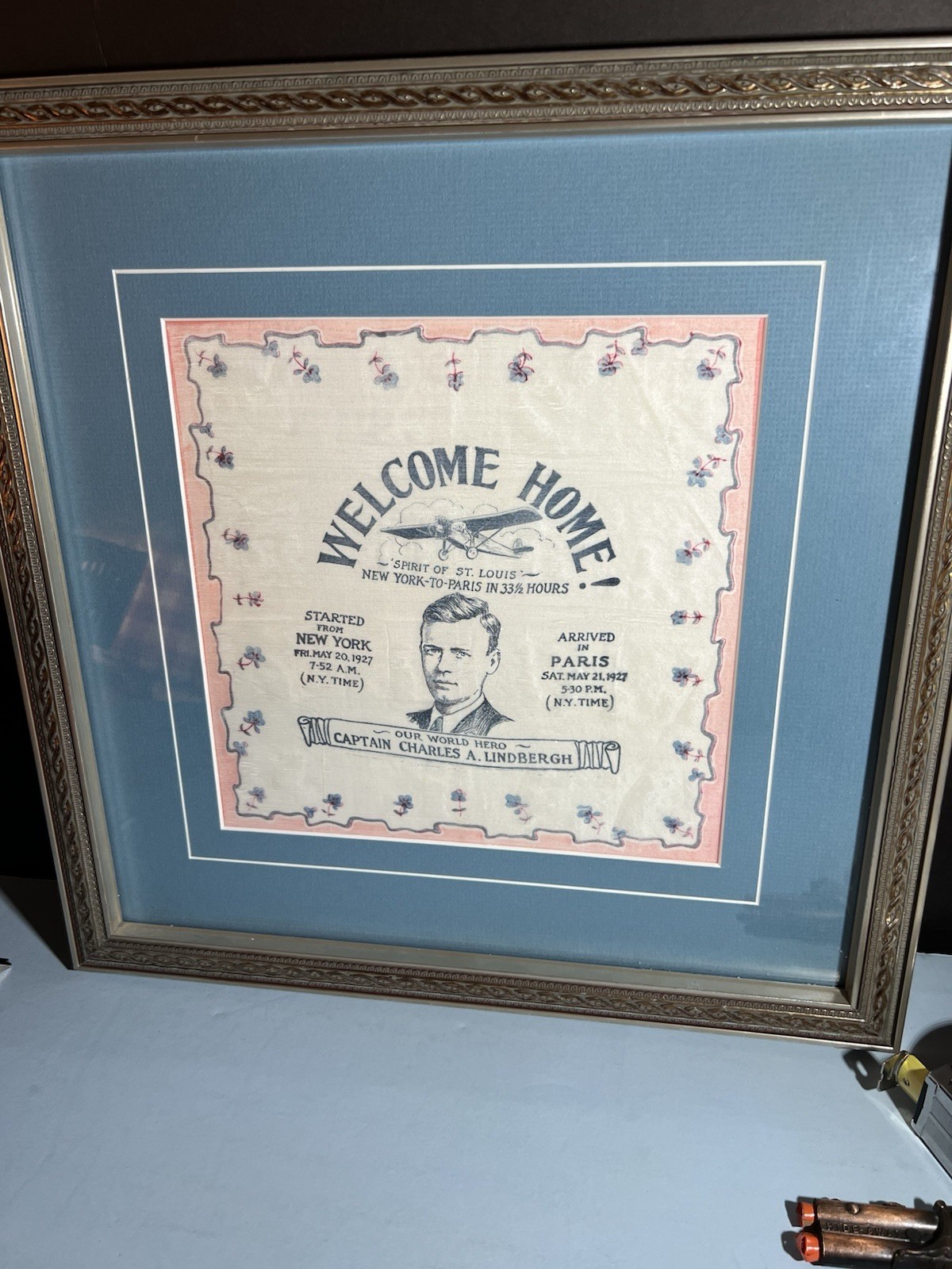 Capt. Charles Lindbergh Framed Bandana/Scarf 1927 Capt. Charles Lindbergh Framed Bandana/Scarf 1927