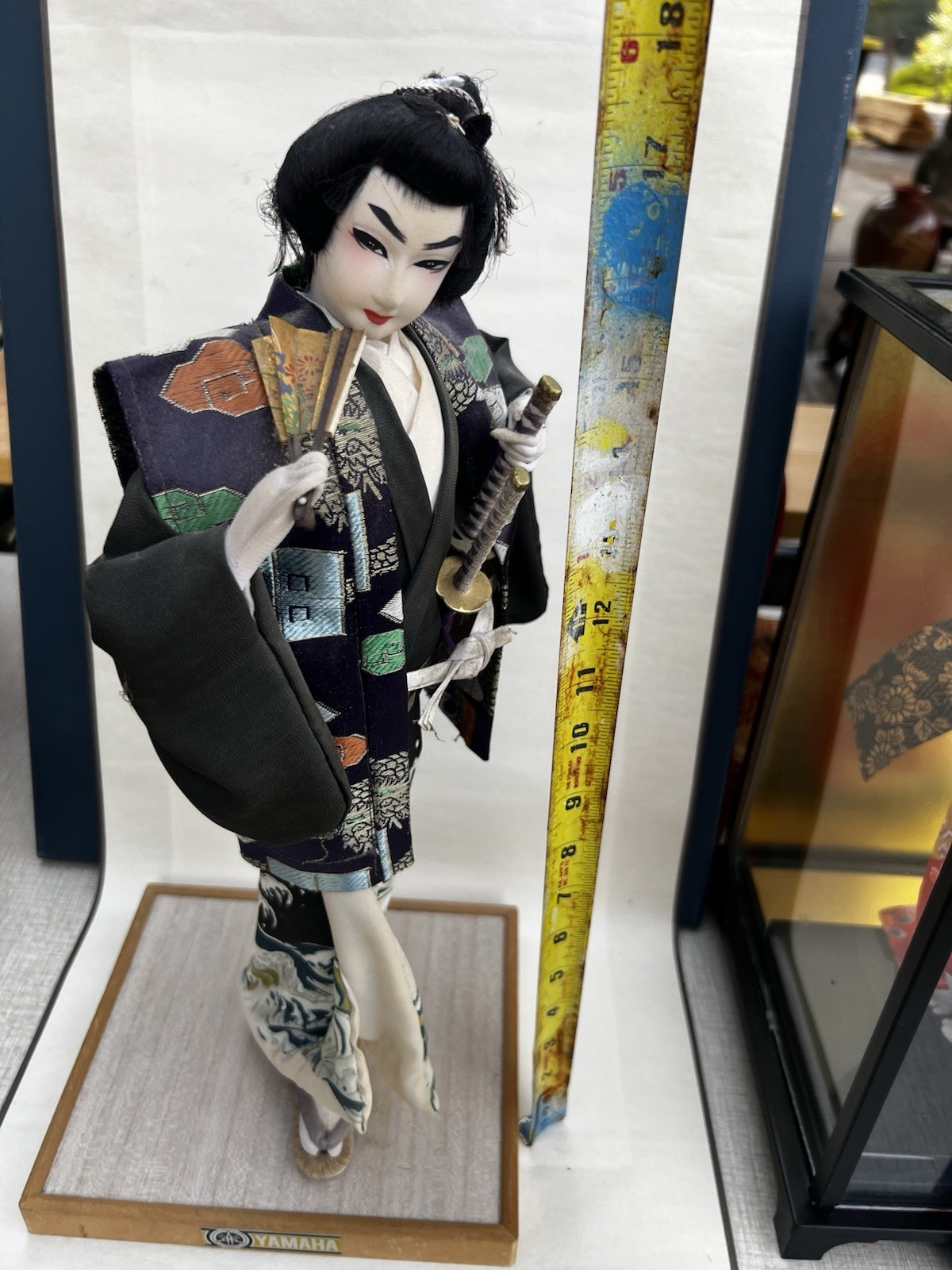 Two Vintage Asian Dolls Japanese geisha or kabuki doll and a young samurai. Two Vintage Asian Dolls Japanese geisha or kabuki doll and a young samurai.