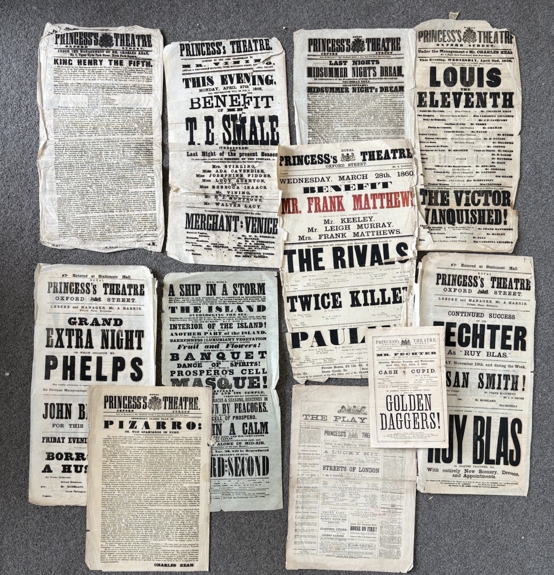 Antique 1850’s Victorian Princess’s Theatre Playbill Job Lot 11 Charles Kean Antique 1850’s Victorian Princess’s Theatre Playbill Job Lot 11 Charles Kean