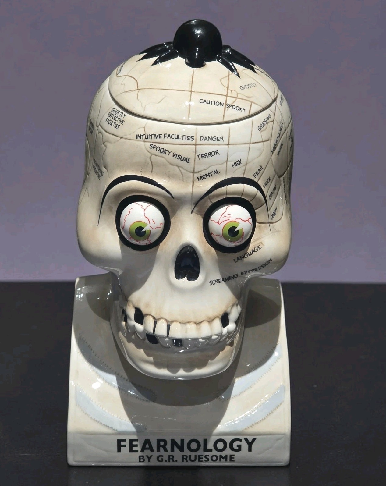 VTG Dept 56 Fearnology Skull Cookie Jar GR Ruesome Halloween Scary Sounds BOX