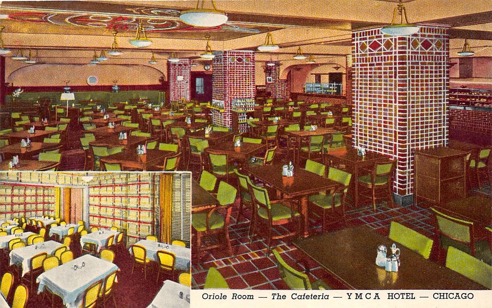 Chicago Illinois 1950s Postcard Oriole Room The Cafeteria YMCA Hotel 