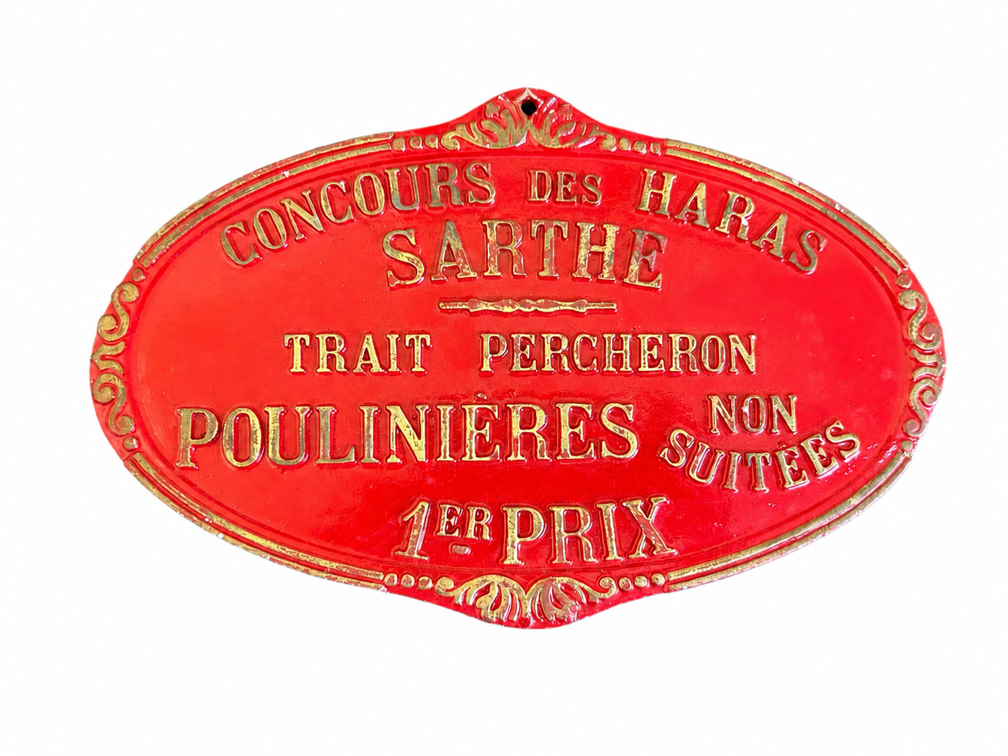 Vintage French Percheron Horse Competition 1st Prize Plaque Sarthe Red Gold 9” Vintage French Percheron Horse Competition 1st Prize Plaque Sarthe Red Gold 9”