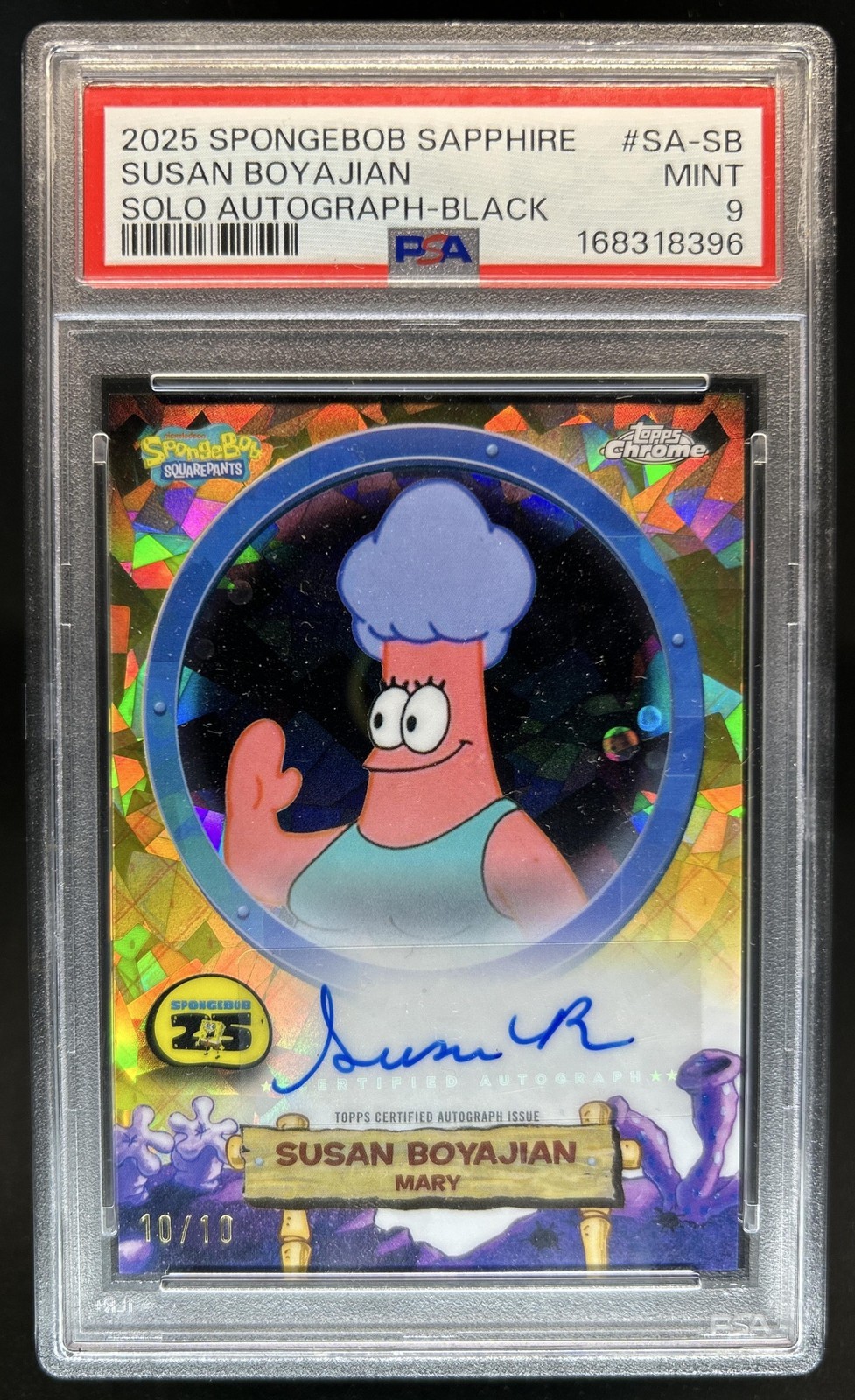 2025 Topps Chrome SpongeBob Susan Boyajian Auto Black Refractor #/10 PSA 9 2025 Topps Chrome SpongeBob Susan Boyajian Auto Black Refractor #/10 PSA 9