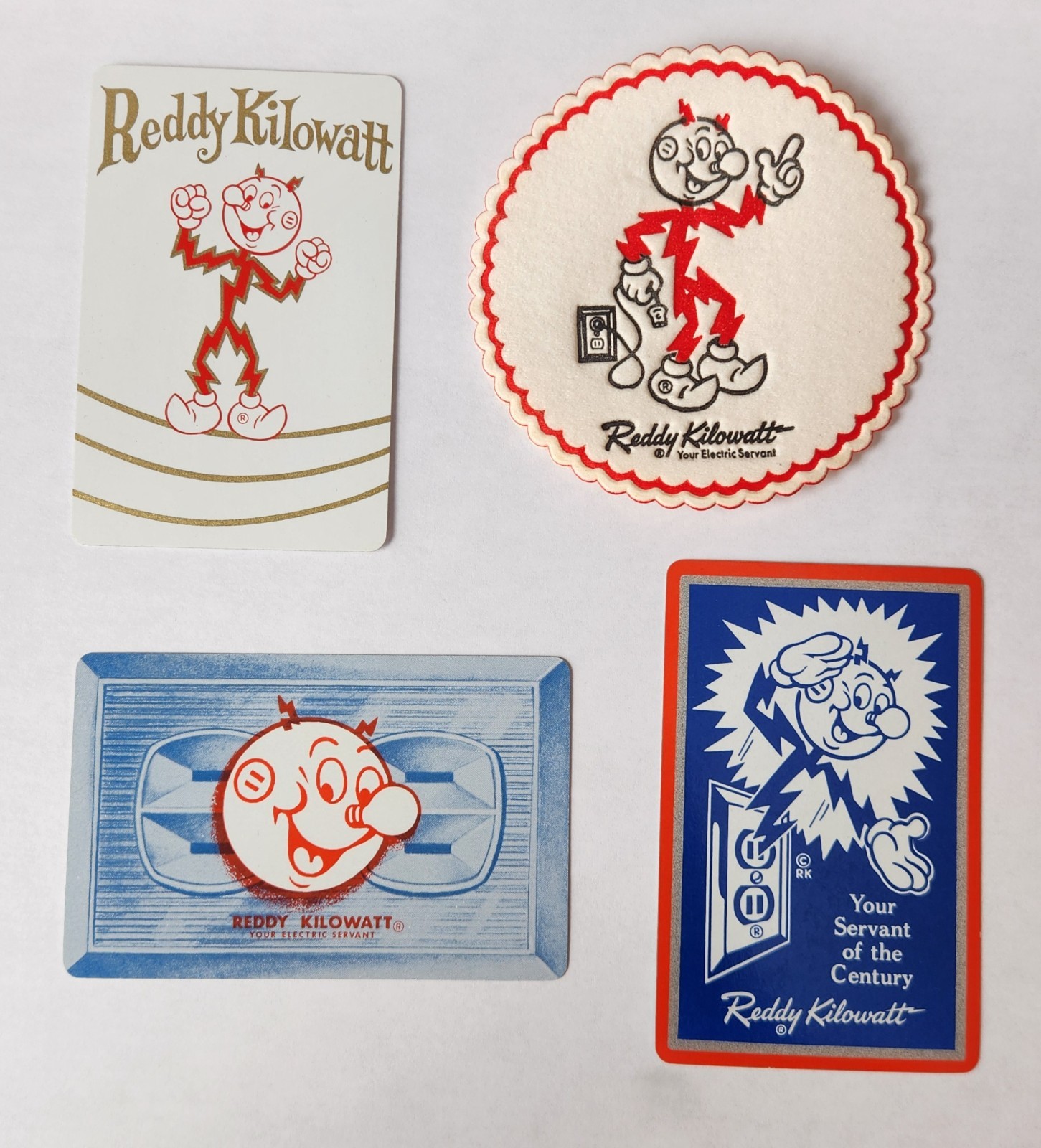 Reddy Kilowatt Coaster & 3 Playing Cards - Vintage Reddy Kilowatt Coaster & 3 Playing Cards - Vintage