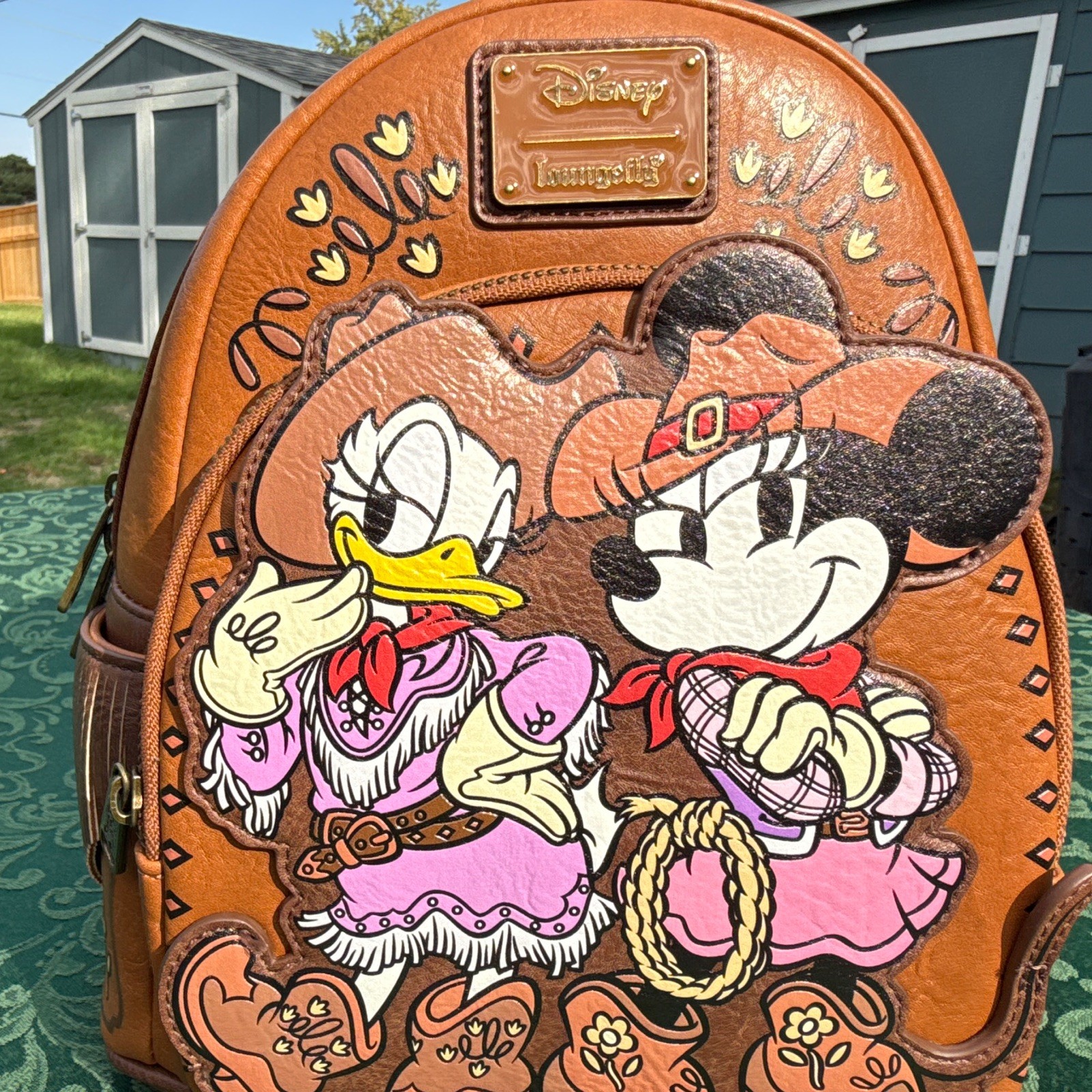 Loungefly Disney Minnie Mouse & Daisy Duck Cowgirl Mini Backpack Brown/Cream NWT
