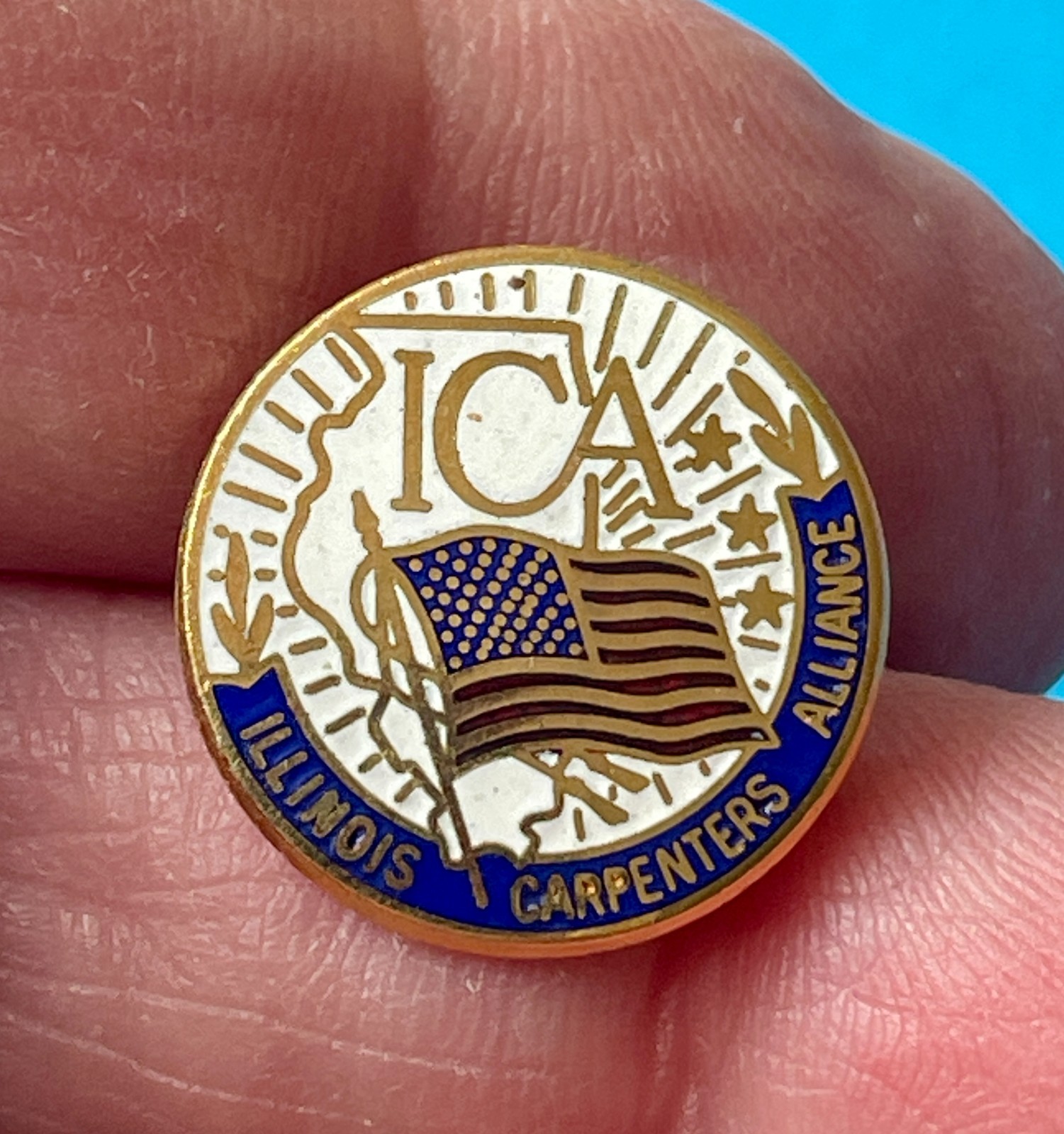 Vintage 24 K gold filled enamel lapel pin Illinois Carpenters Alliance (ICA) Vintage 24 K gold filled enamel lapel pin Illinois Carpenters Alliance (ICA)