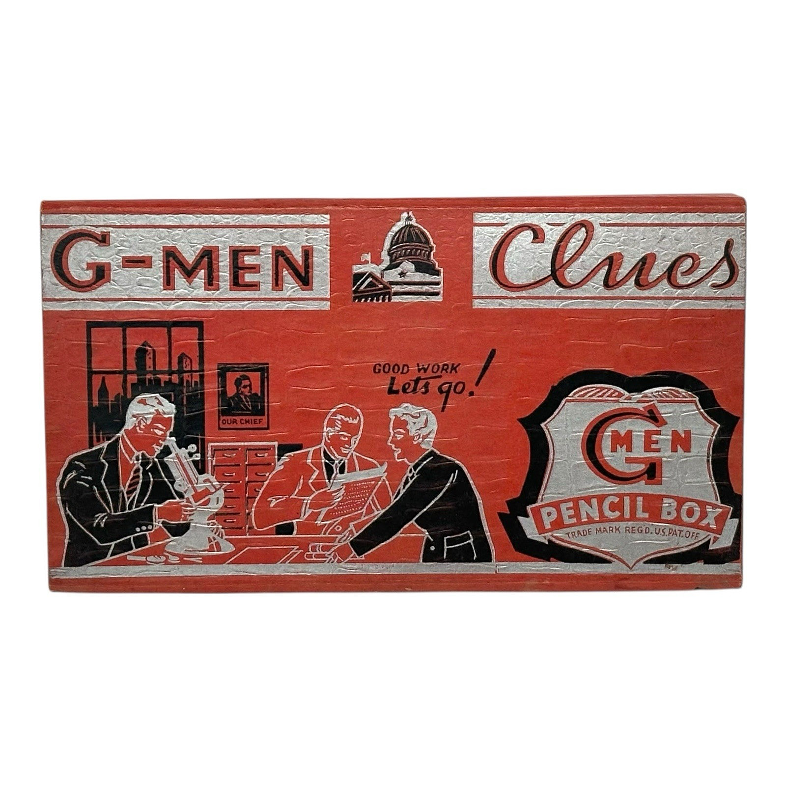 VINTAGE 1930's G-MEN CLUES PENCIL BOX VINTAGE 1930's G-MEN CLUES PENCIL BOX
