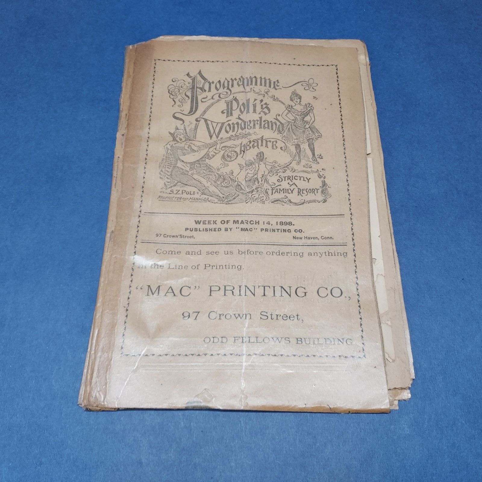 Vintage 1898 Polis Theater Program MAC Printing Crown St New Haven Connecticut Vintage 1898 Polis Theater Program MAC Printing Crown St New Haven Connecticut