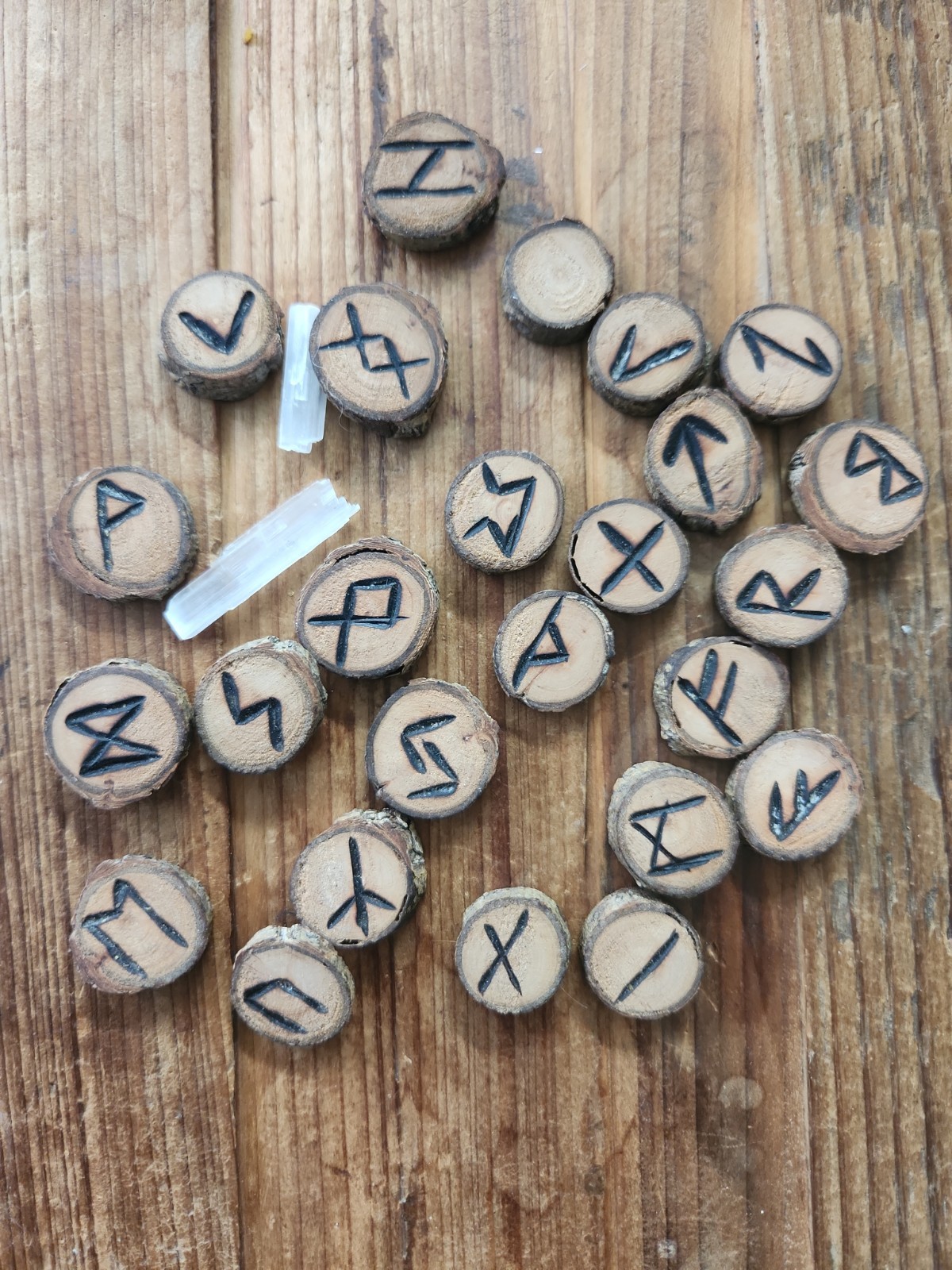Vintage Set of 25 Wooden Pieces Rune Discs Elder Futhark Vintage Set of 25 Wooden Pieces Rune Discs Elder Futhark