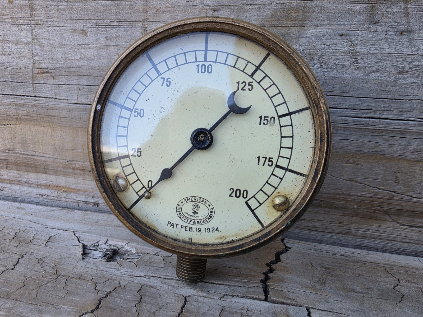 Antique Brass American Schaeffer & Budenberg Steam Pressure Gauge Feb. 19th 1924 Antique Brass American Schaeffer & Budenberg Steam Pressure Gauge Feb. 19th 1924