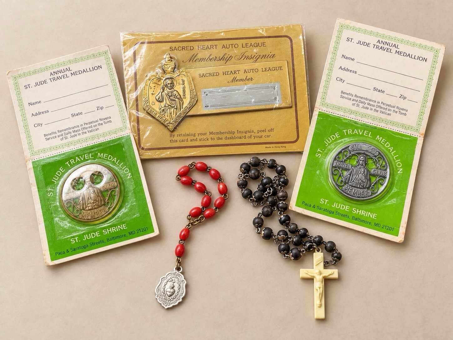 Vintage Catholic Lot St Jude Travel Medallions Auto League Rosaries Vintage Catholic Lot St Jude Travel Medallions Auto League Rosaries