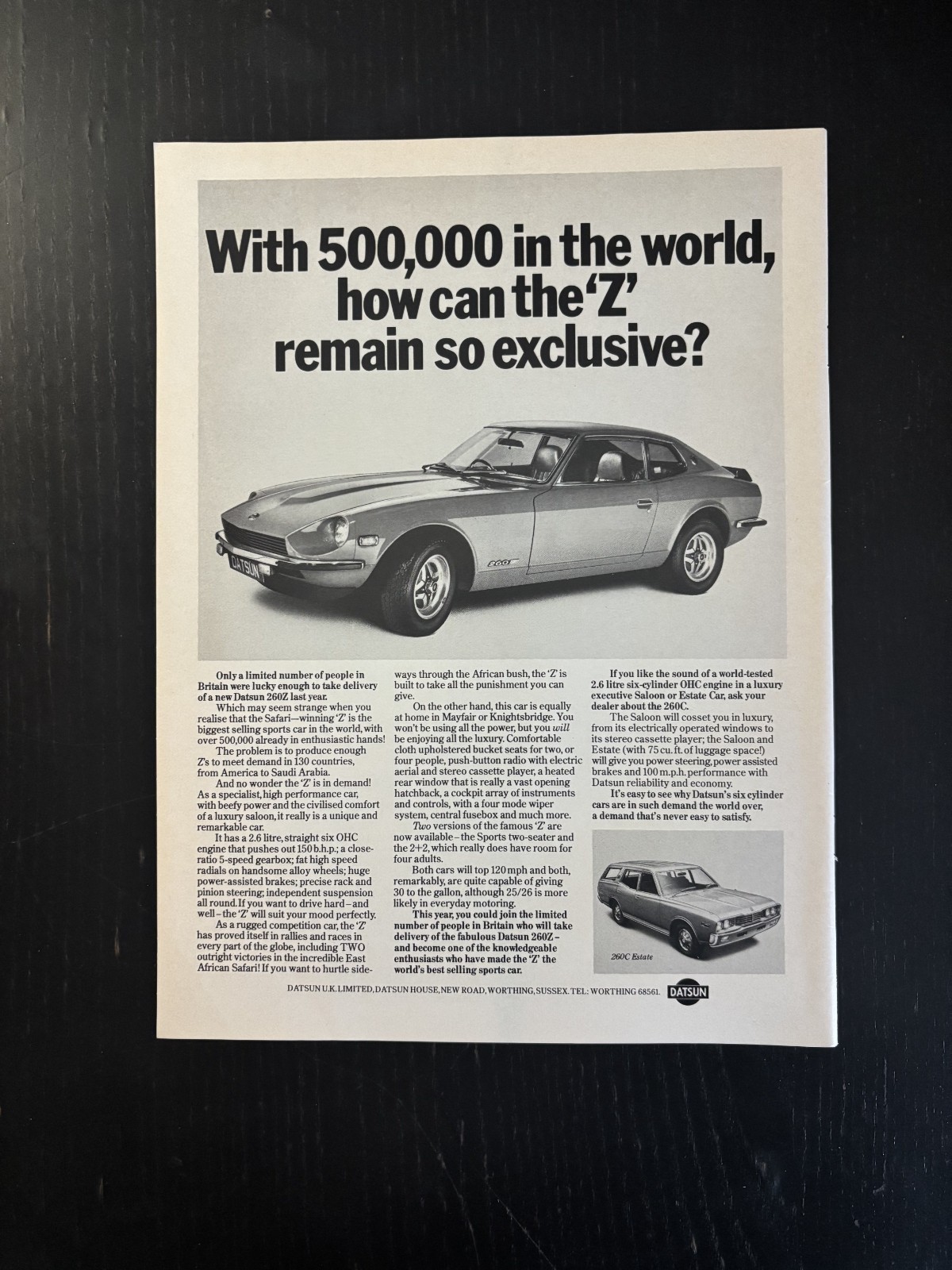 1977 Datsun 260Z Sports Car Print Ad Vintage Nissan Fairlady Z Garage Wall Decor 1977 Datsun 260Z Sports Car Print Ad Vintage Nissan Fairlady Z Garage Wall Decor