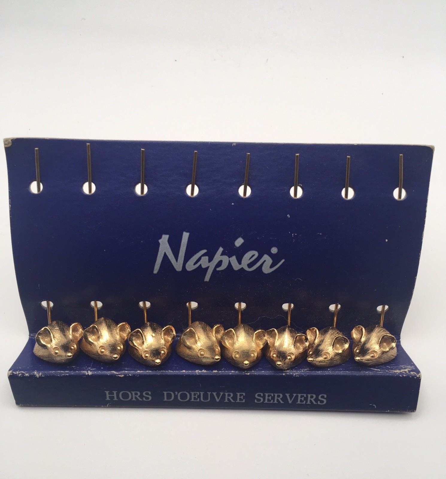 Vintage Napier Hors D’oeuvre Goldtone Mouse Servers Cocktail Picks Set 8 NICE Vintage Napier Hors D’oeuvre Goldtone Mouse Servers Cocktail Picks Set 8 NICE