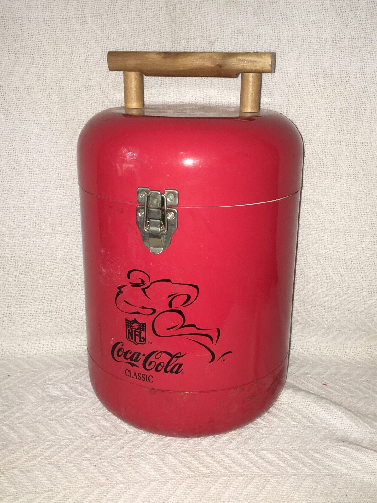Coca Cola Classic NFL HANDIBOY Portable Metal Cooler Cylinder Canister Football