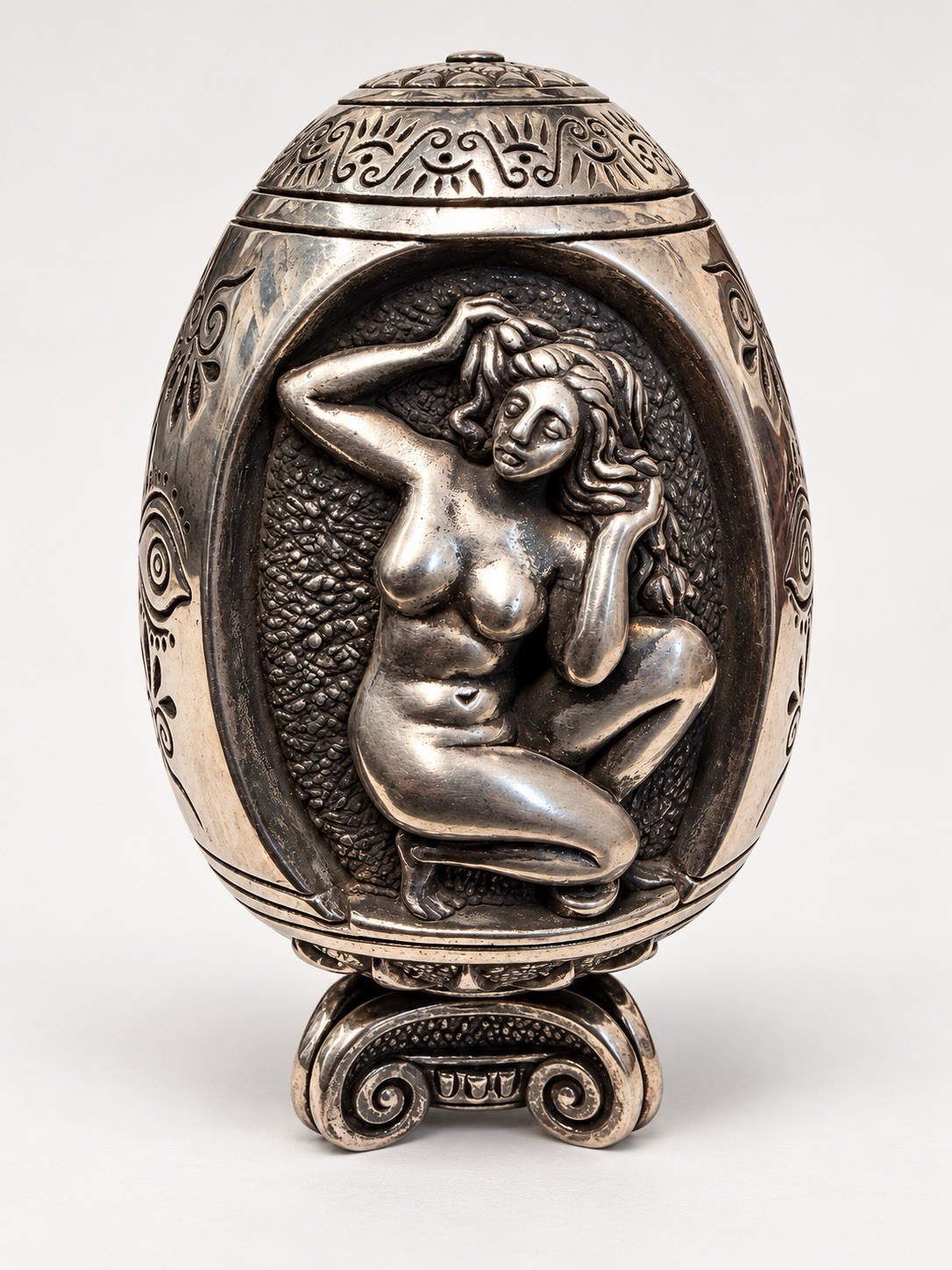 Vintage Greek 995 Silver Decorative Egg Mythological Figures Weighted 4”