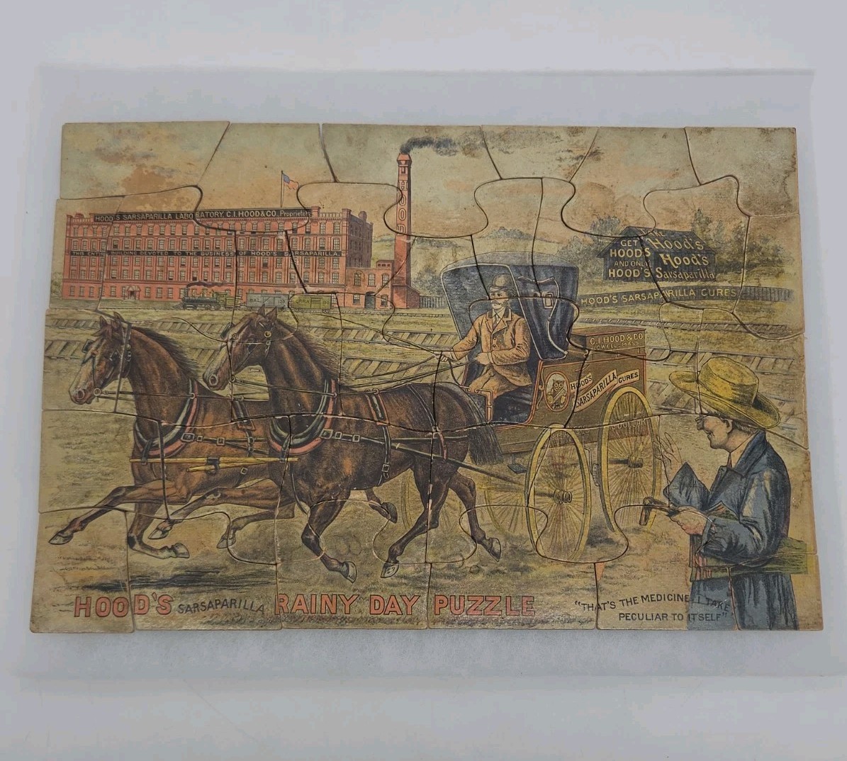 Antique 1891 Hood's Sarsaparilla Double Sided Rainy Day & Balloon Jigsaw Puzzle Antique 1891 Hood's Sarsaparilla Double Sided Rainy Day & Balloon Jigsaw Puzzle
