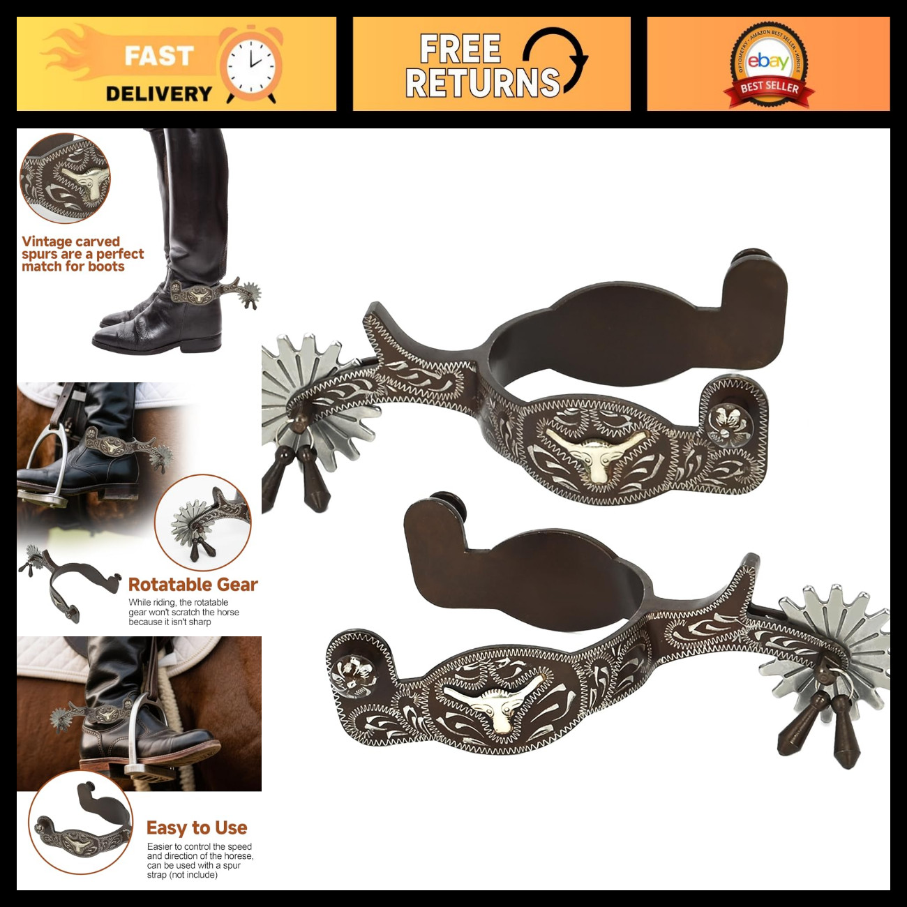 Men's Western Cowboy Spurs - Durable, Stylish, Perfect for Riding & Show Men's Western Cowboy Spurs - Durable, Stylish, Perfect for Riding & Show