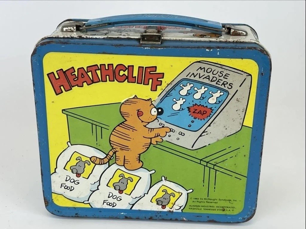 Vtg 1982 Heathcliff the Cat Cartokn Metal Tin Aladdin Lunch Box No Thermos
