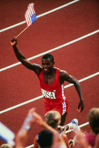 Carl Lewis Of The Usa Does A Lap Of Honor Athletics 1983 W/C Photo
