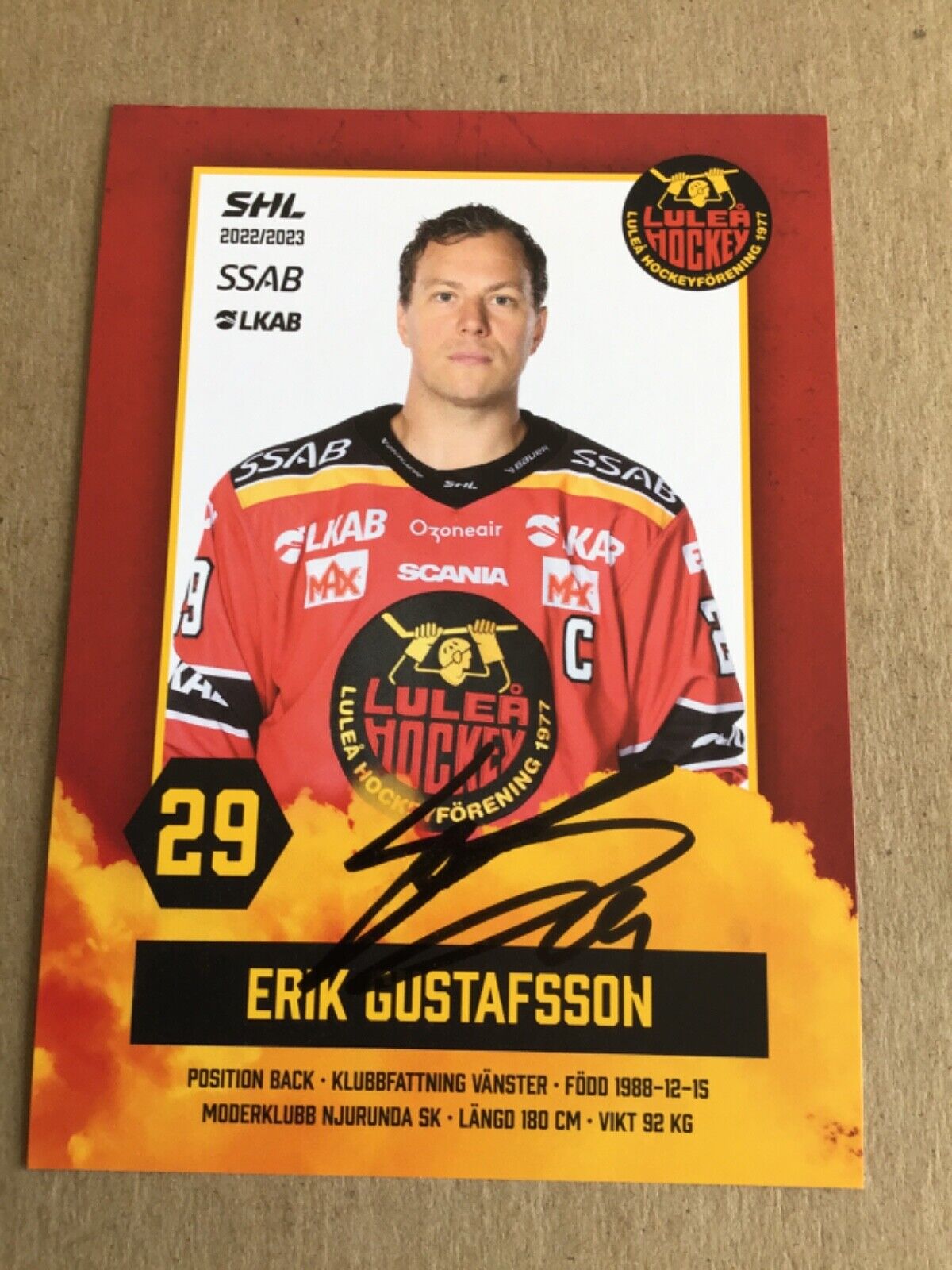 Erik Gustafsson, Sweden 🇸🇪 Hockey Luleå HF 2022/23 hand signed