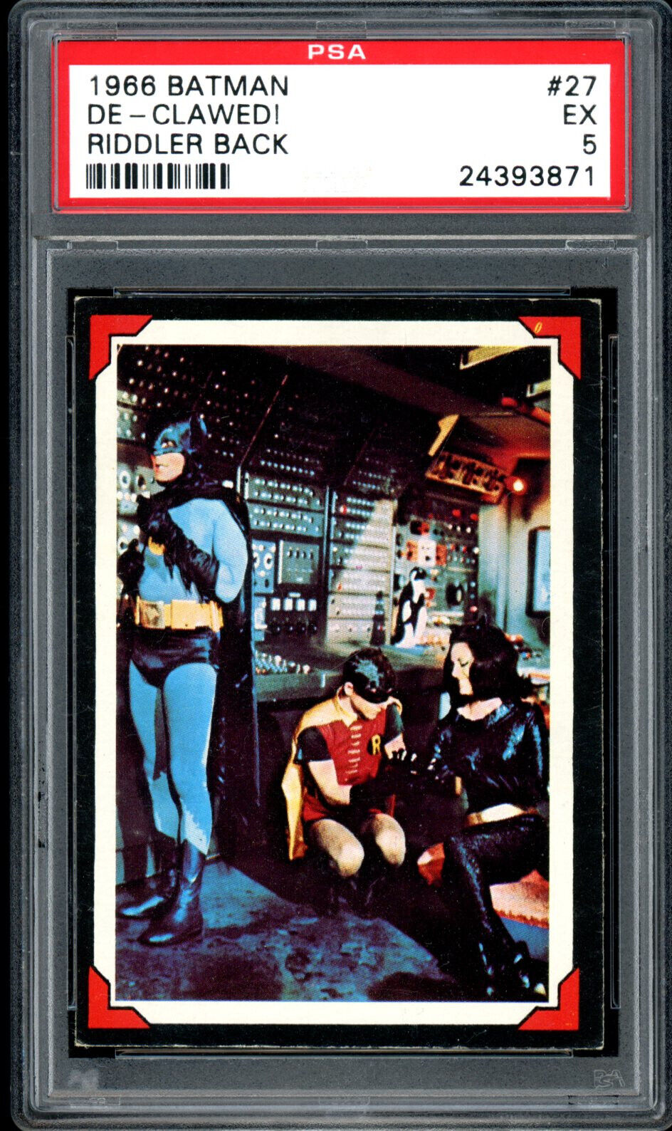1966 TOPPS USA BATMAN Riddler Back #27 DE-CLAWED Cat Woman Robin Batman PSA 5 EX