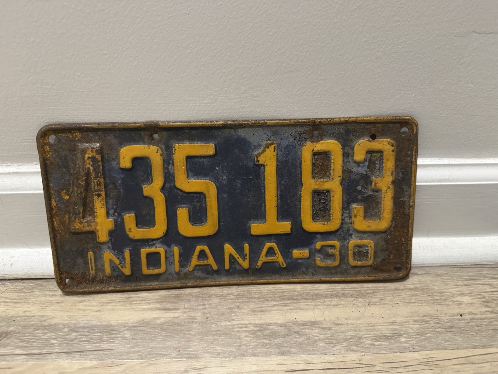 1930 Indiana License Plate 435183 Vintage Embossed Metal Auto Tag 1930 Indiana License Plate 435183 Vintage Embossed Metal Auto Tag