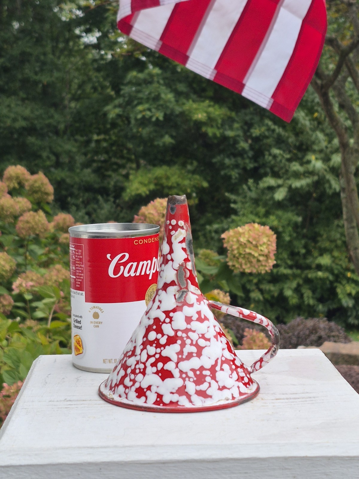 Beautiful ANTIQUE Red & White Graniteware Enamelware FUNNEL
