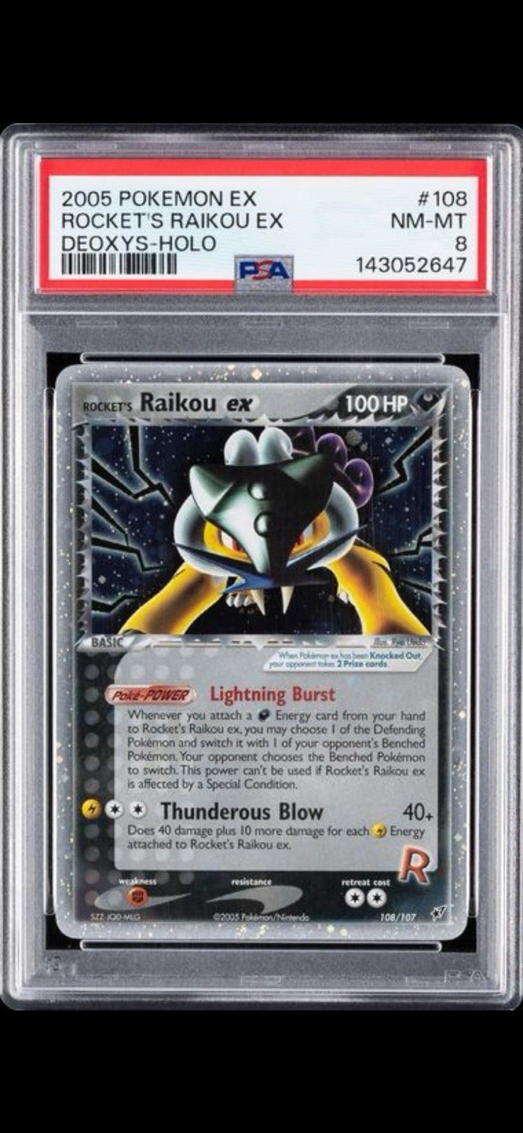 Pokémon 2005 EX Deoxys Rocket's Raikou ex Holo 108/107 English PSA 8 Pokémon 2005 EX Deoxys Rocket's Raikou ex Holo 108/107 English PSA 8