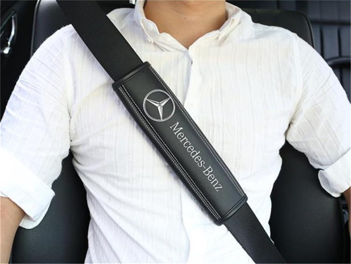 2Pcs/Set Car Seat Belt Cover Shoulder Cushion Pad Real Leather For Mercedes-Benz