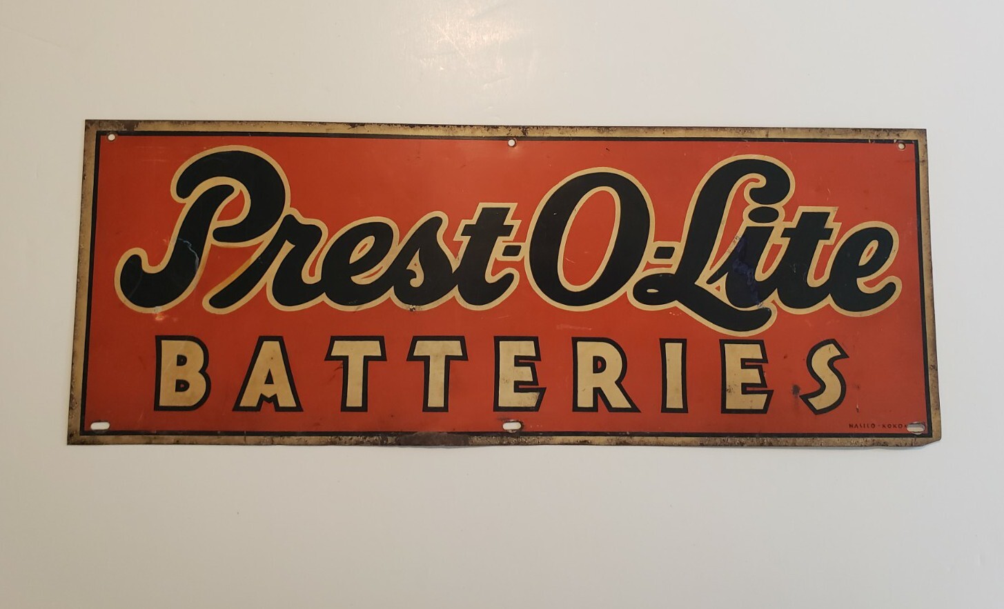 Rare Prest-O-Lite Batteries Sign. Nasico Kokomo Indiana Sign Rare Prest-O-Lite Batteries Sign. Nasico Kokomo Indiana Sign