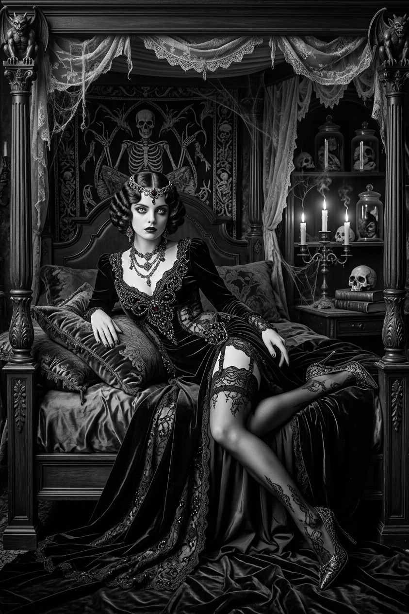 Digital Image Picture Photo Vintage Bedroom Gothic Pin-Up Glamour  Portrait