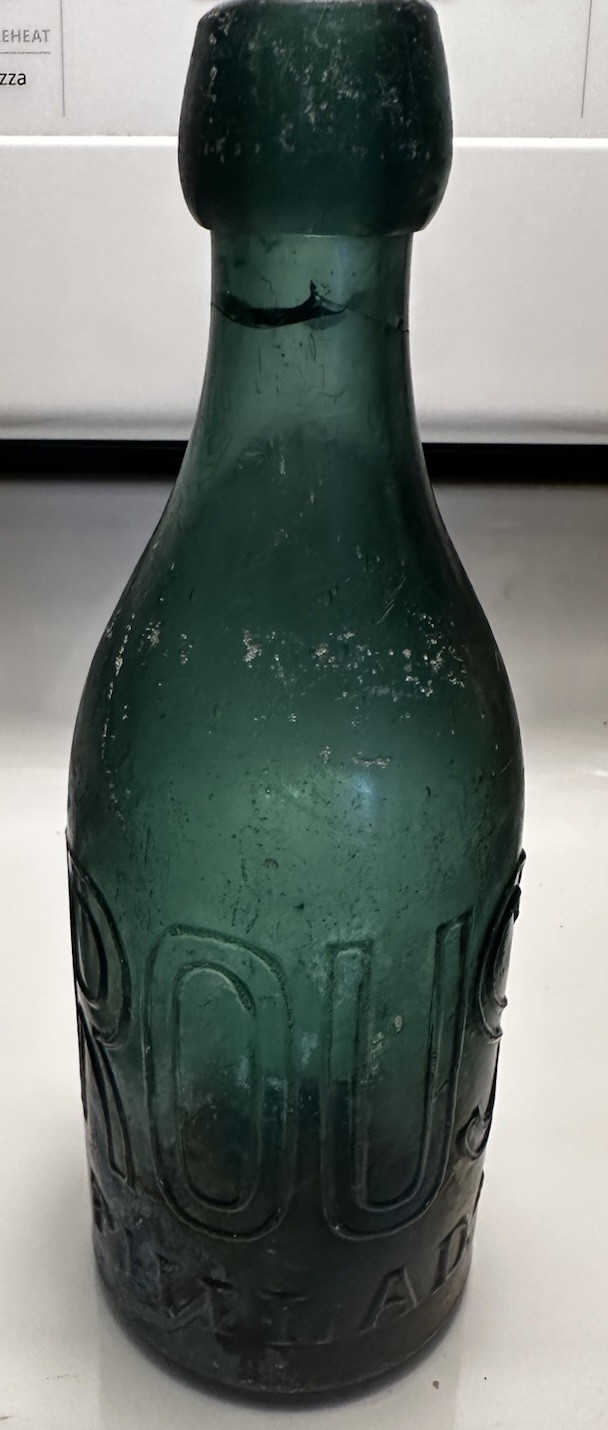 Antique E. Roussel Philadelphia Green Soda Bottle 1850s Damaged