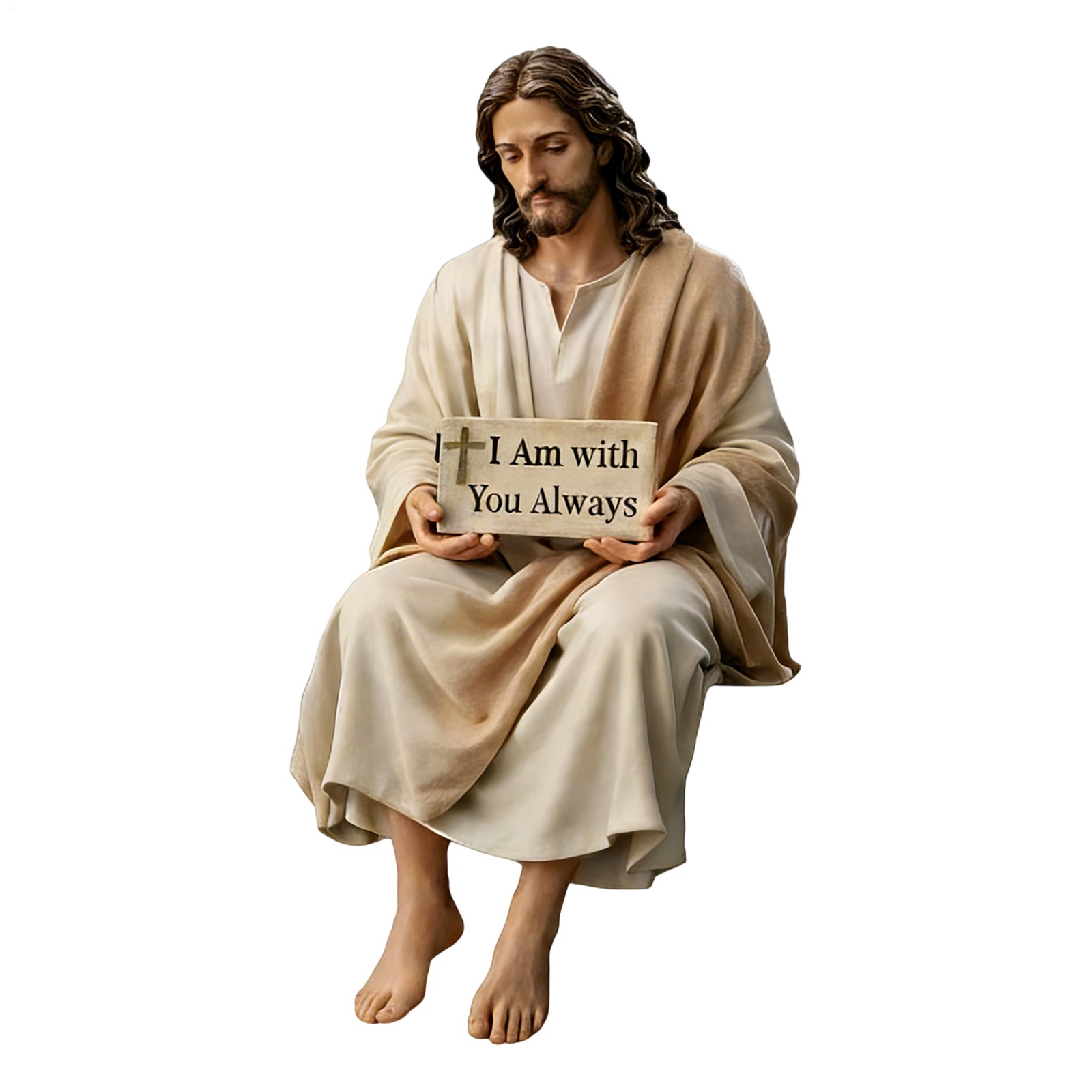 Sitting Jesus Christ Statue Religious Resin Jesus Figurine I am with you always