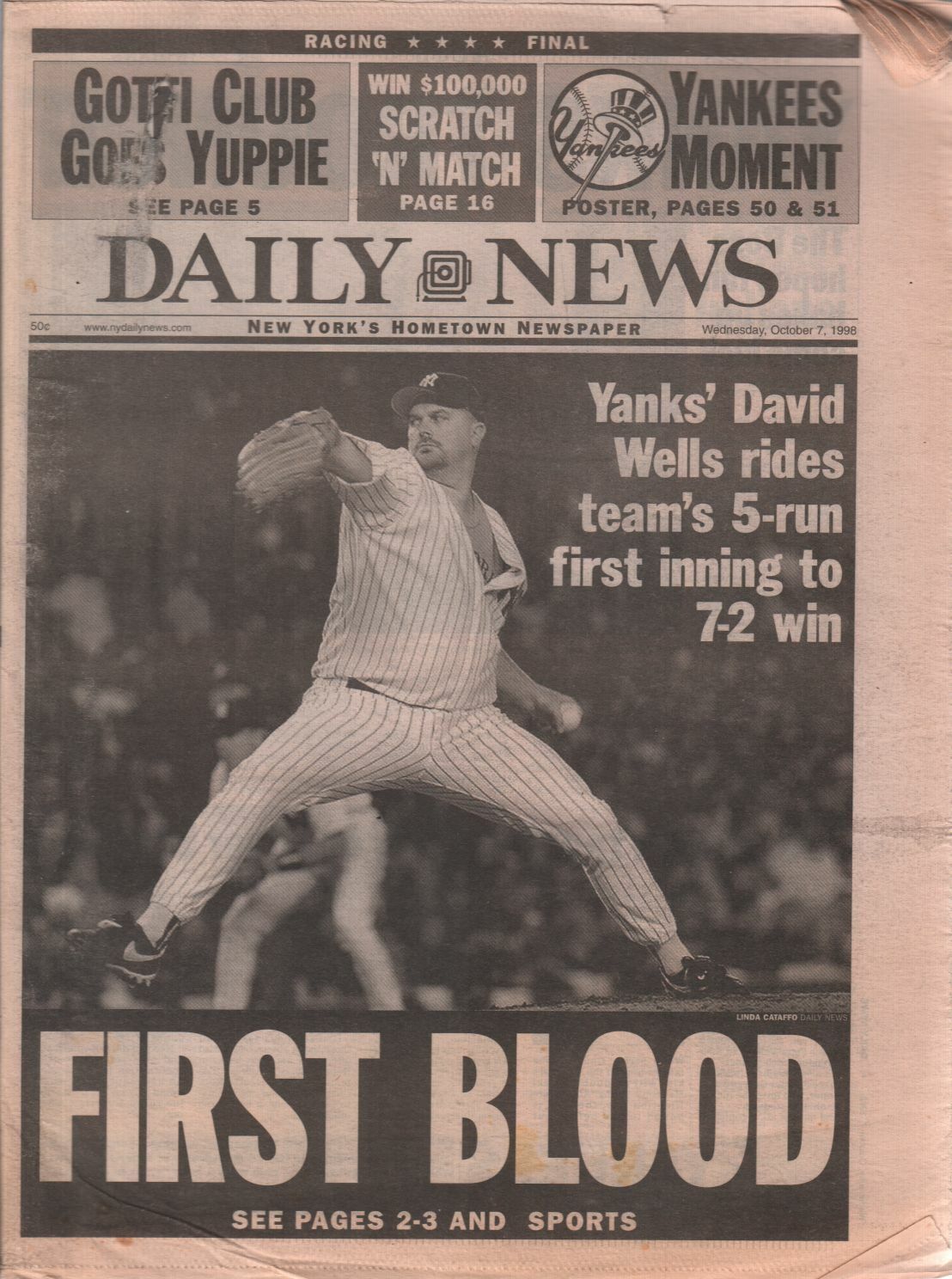 Daily News October 7 1998 NY Yankees David Wells Jaret Wright  041520DBE