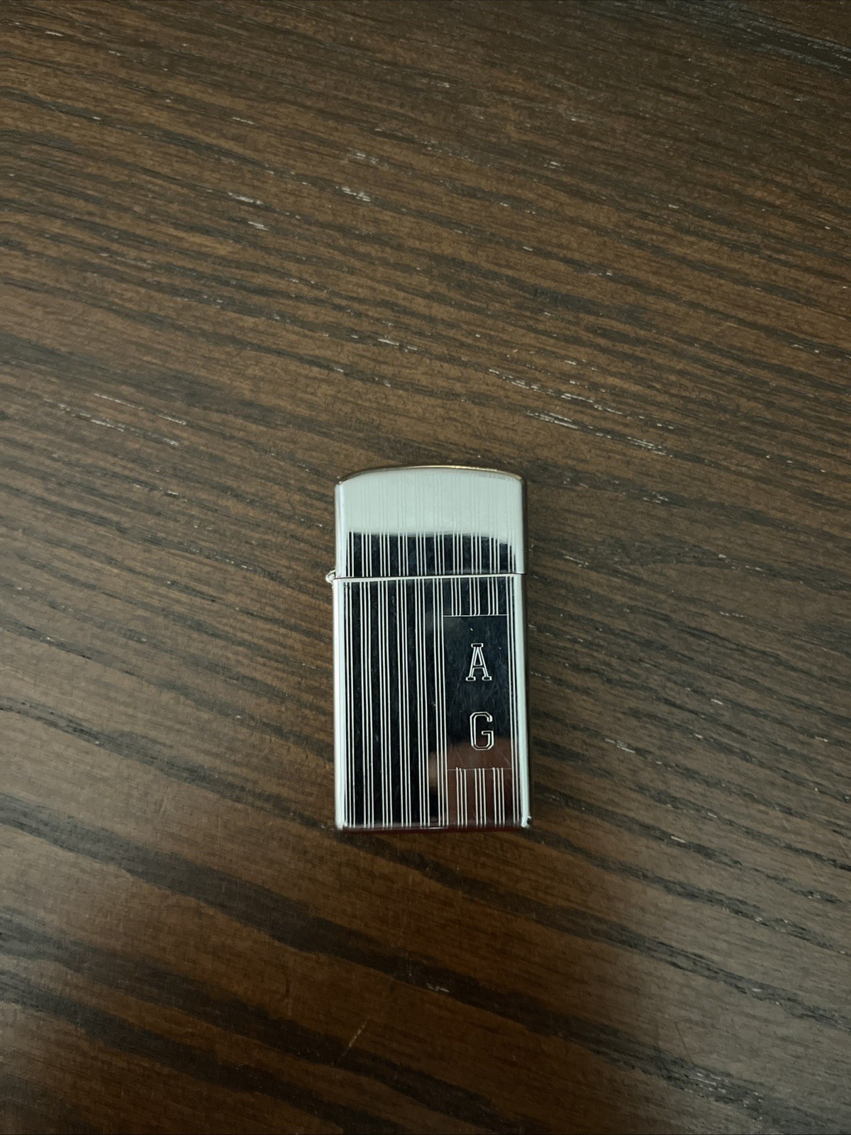 π₯ Vintage Zippo slim Lighter striped Polished Chrome U.S.A. Personalized βA Gβ π₯ Vintage Zippo slim Lighter striped Polished Chrome U.S.A. Personalized βA Gβ