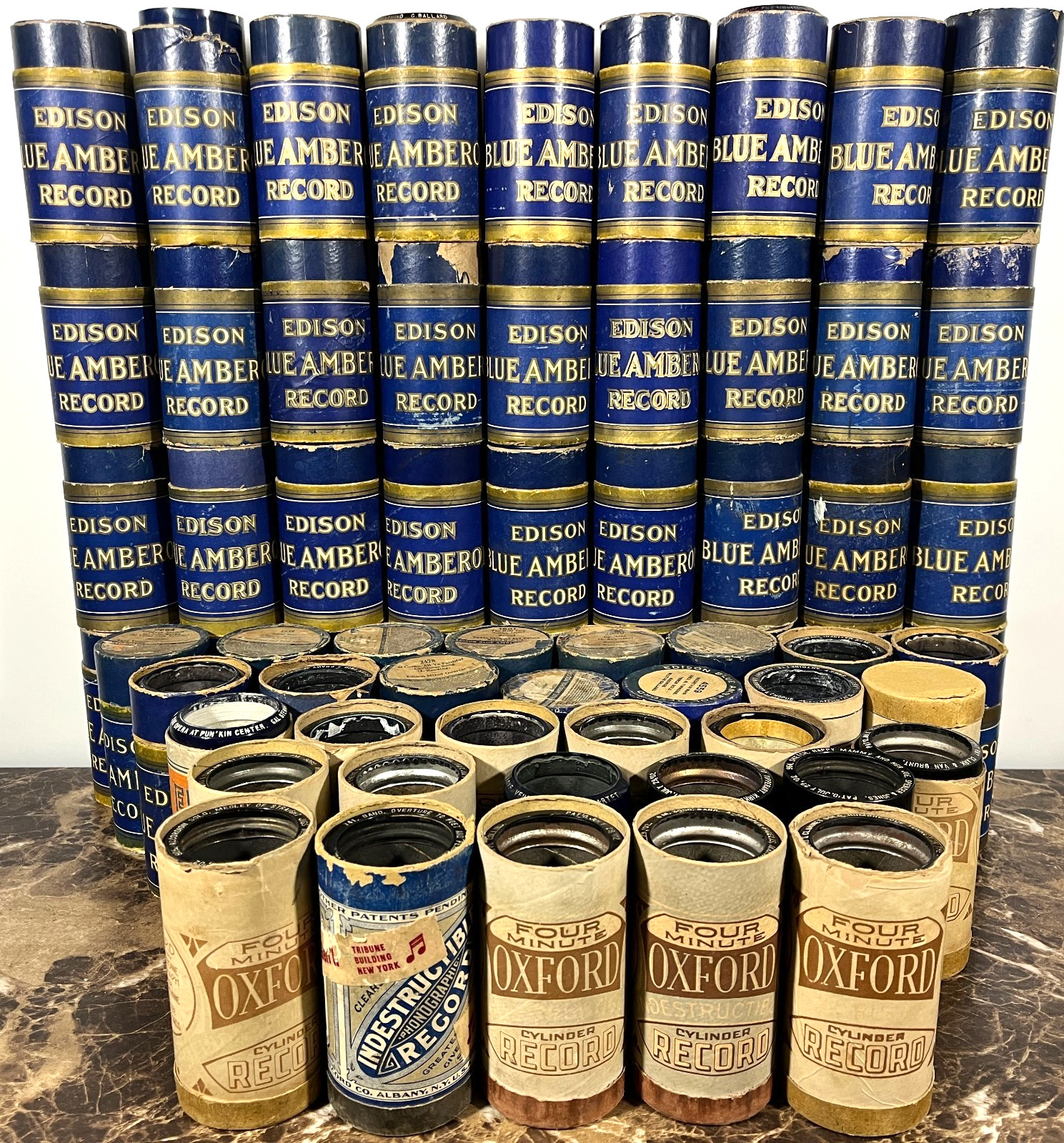 Lot of 67 Edison Blue Amberol & Oxford Black Phonograph Cylinder Records Vintage Lot of 67 Edison Blue Amberol & Oxford Black Phonograph Cylinder Records Vintage