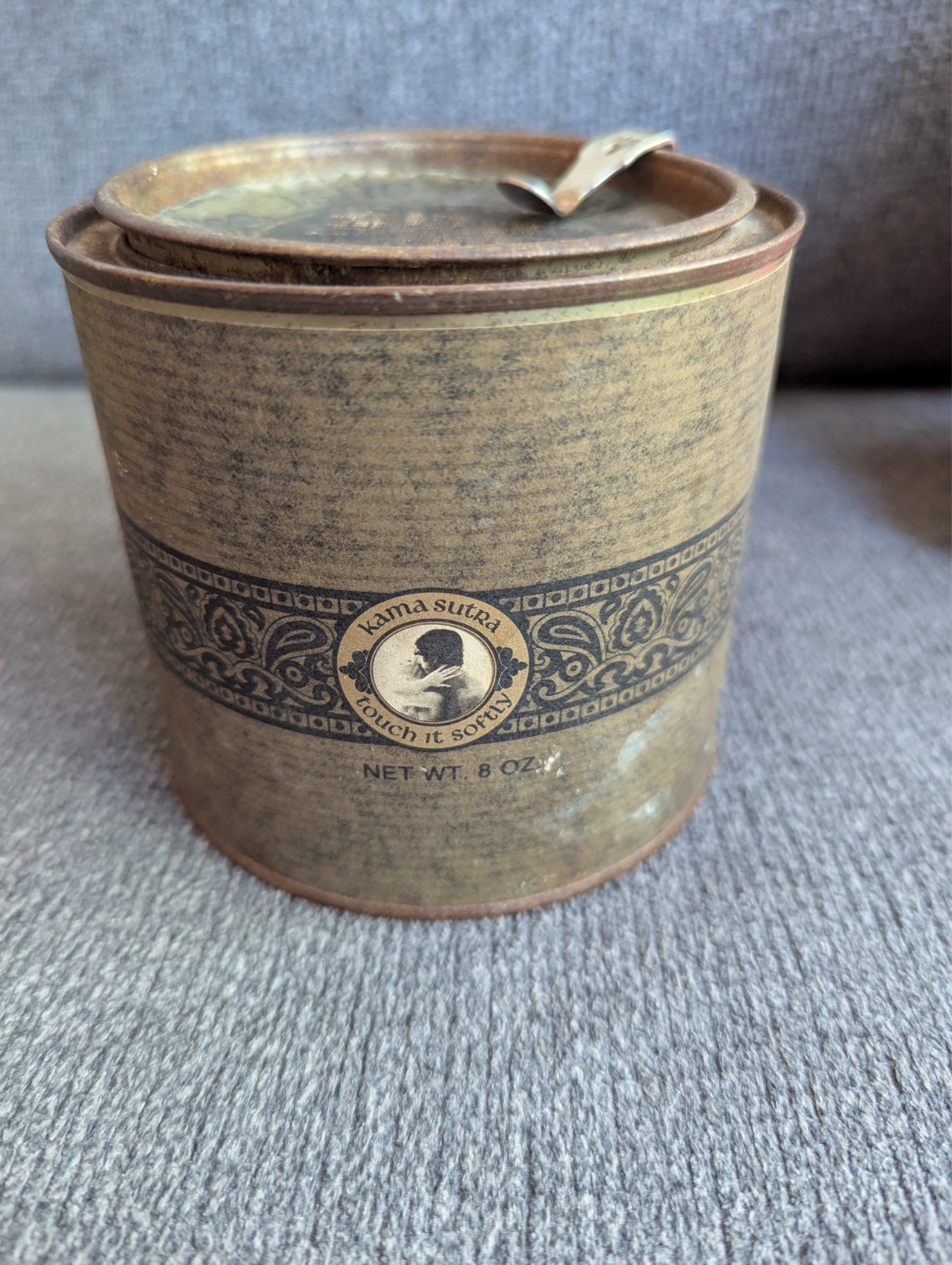 Vintage 1970s Kama Sutra Honey Dust Tin Can Original + Feather Applicator Brush Vintage 1970s Kama Sutra Honey Dust Tin Can Original + Feather Applicator Brush