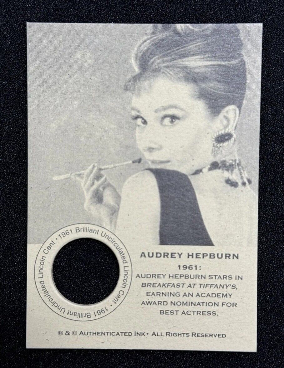 AUDREY HEPBURN 1961 Authenticated Ink Penny Collector Coin Vintage Card Non-Auto