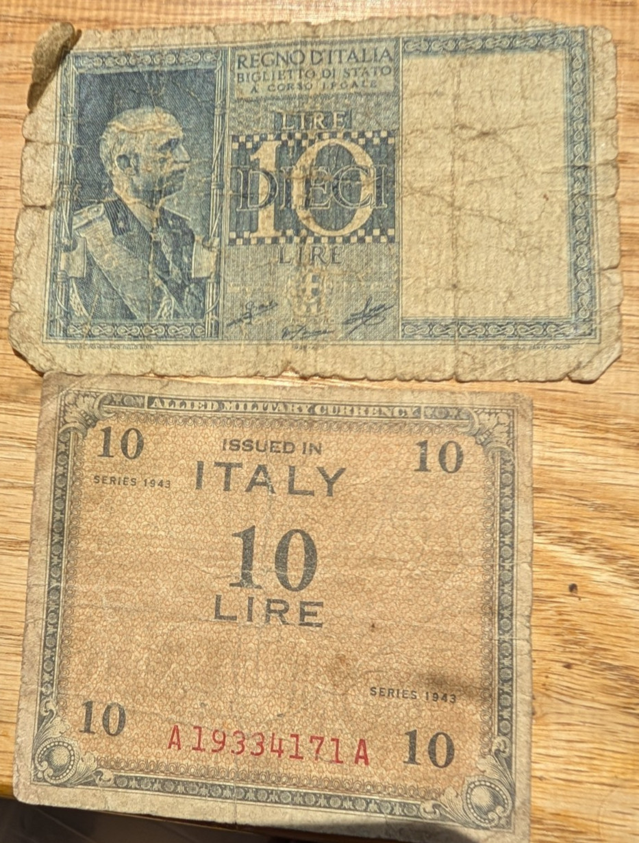 Italy 1939 and 1943 10 Lire notes Italy 1939 and 1943 10 Lire notes