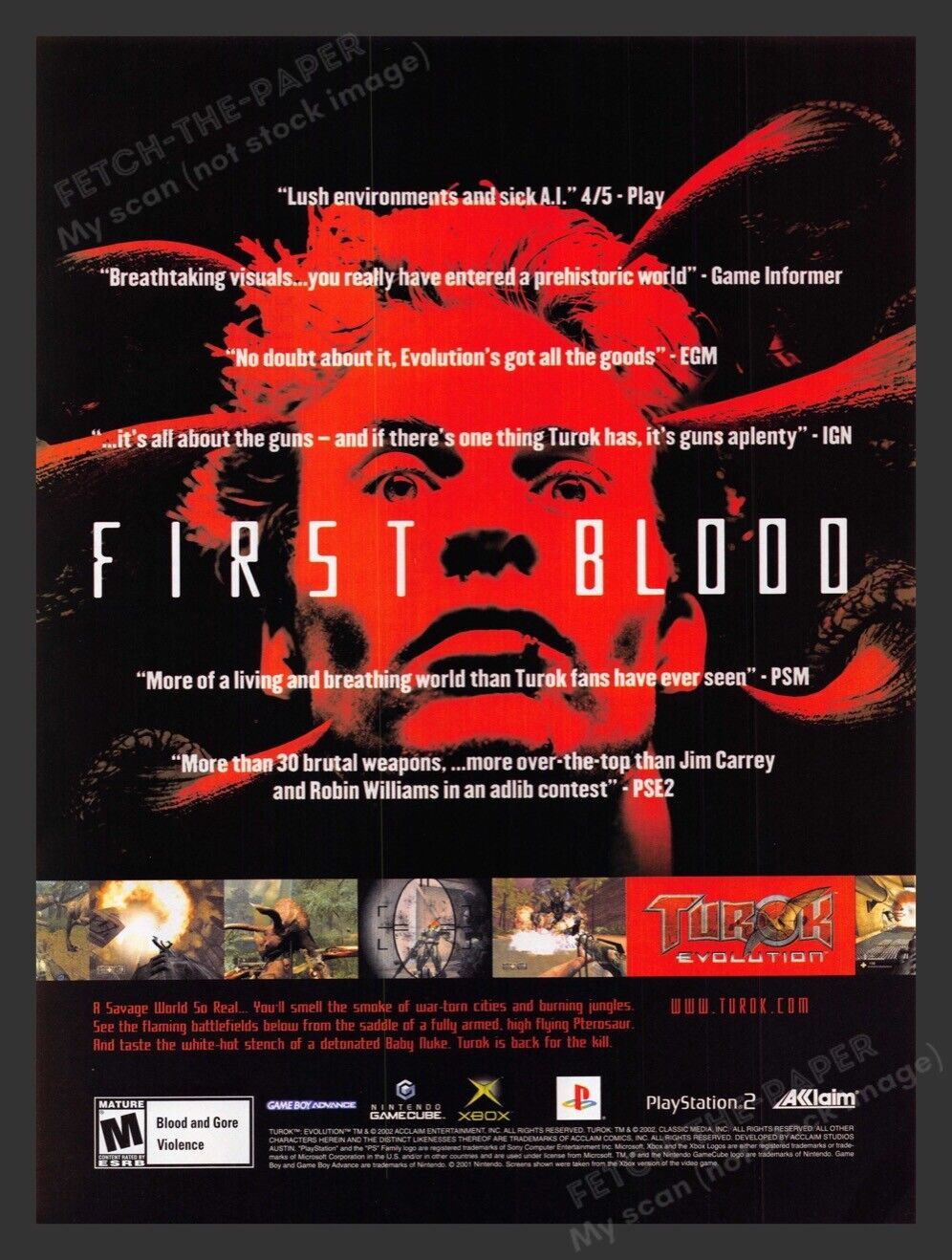 Turok Evolution Red First Blood Video Game 2000s Print Advertisement 2002
