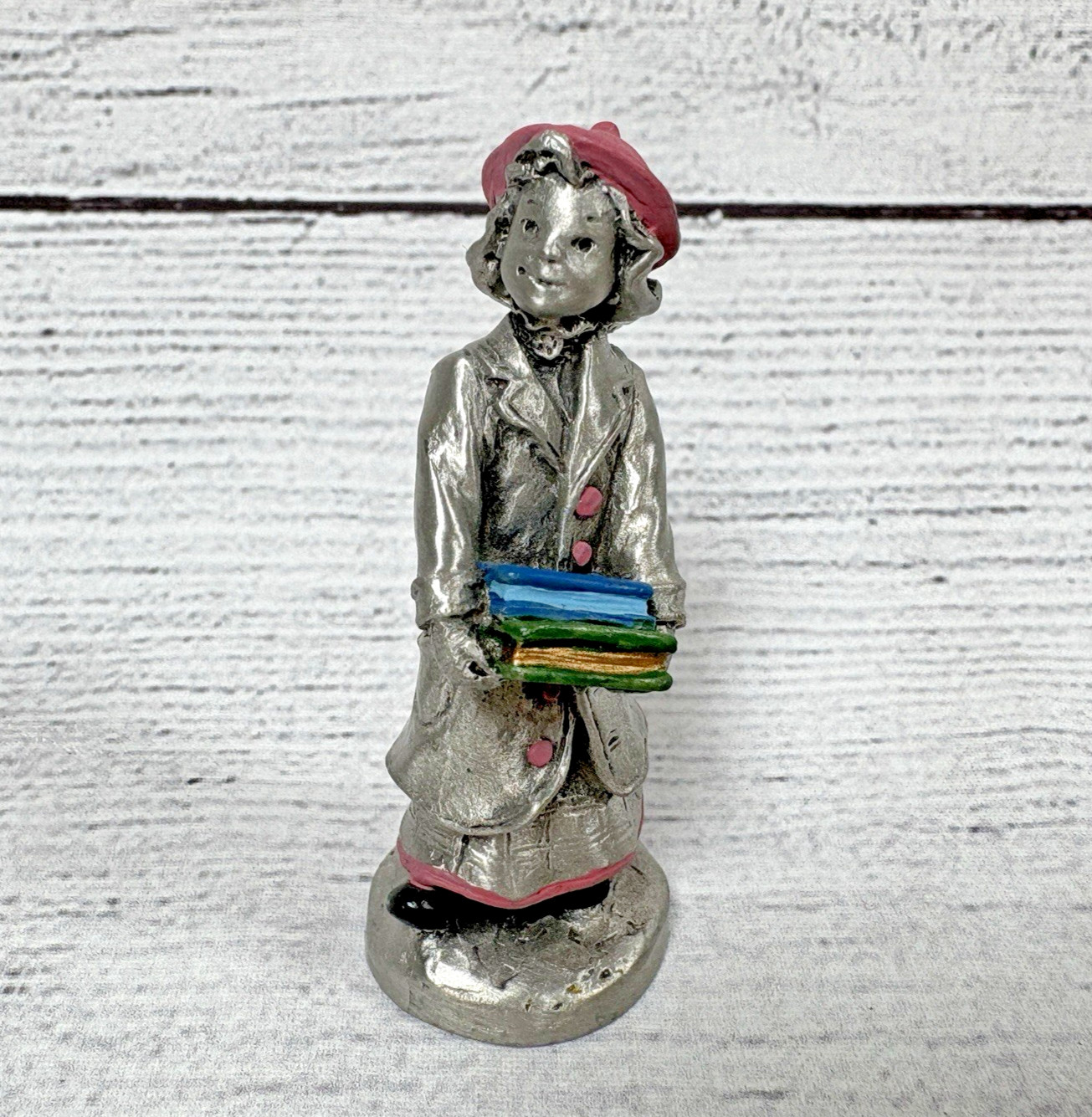 Hudson LaRocca Pewter Villagers Figurine 5638 Paula Girl Pink Hat School Books Hudson LaRocca Pewter Villagers Figurine 5638 Paula Girl Pink Hat School Books