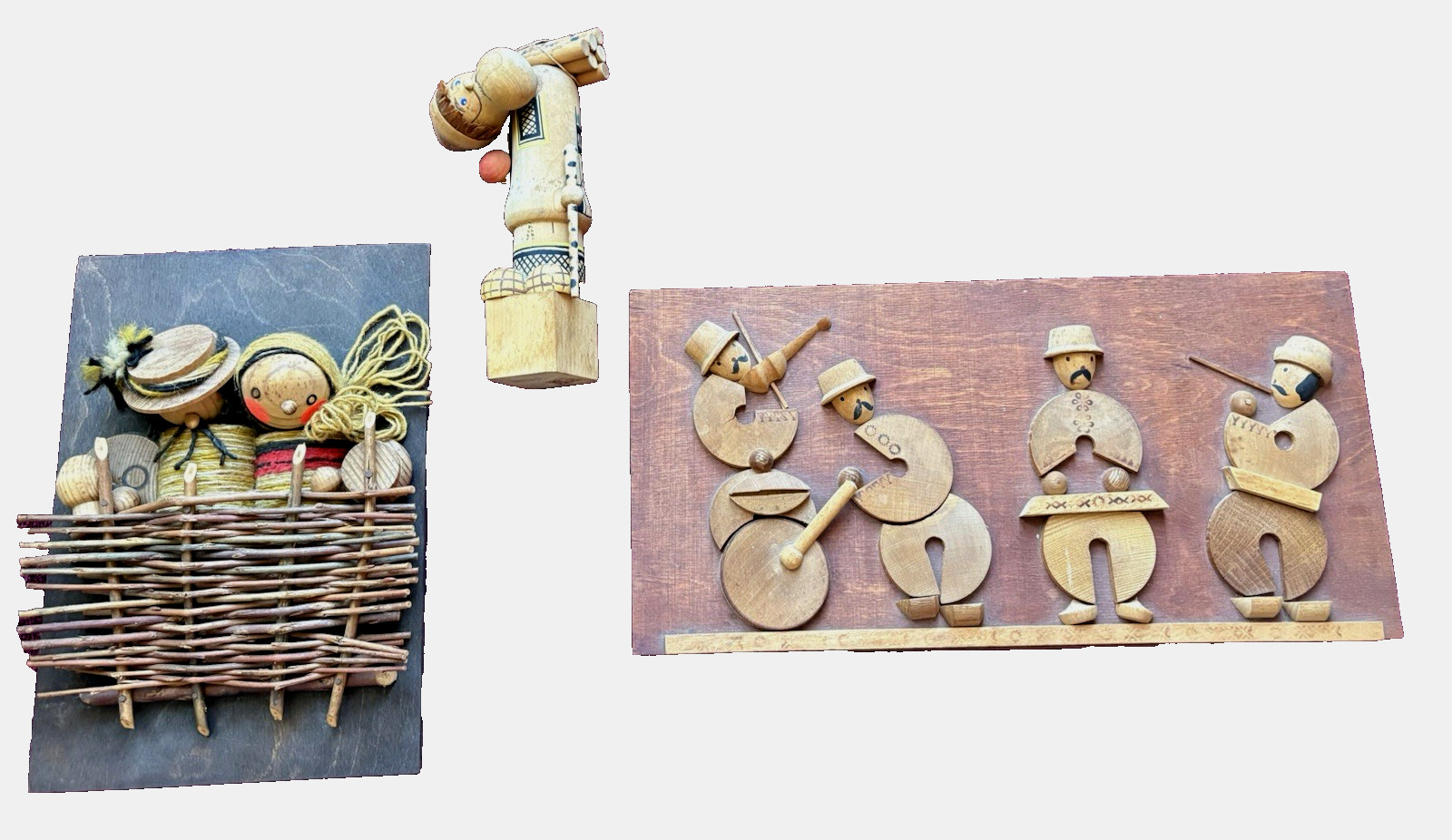 3 Vtg Handcrafted Russian Folk Art Pieces from 1963 Basket Music Instruments 3 Vtg Handcrafted Russian Folk Art Pieces from 1963 Basket Music Instruments