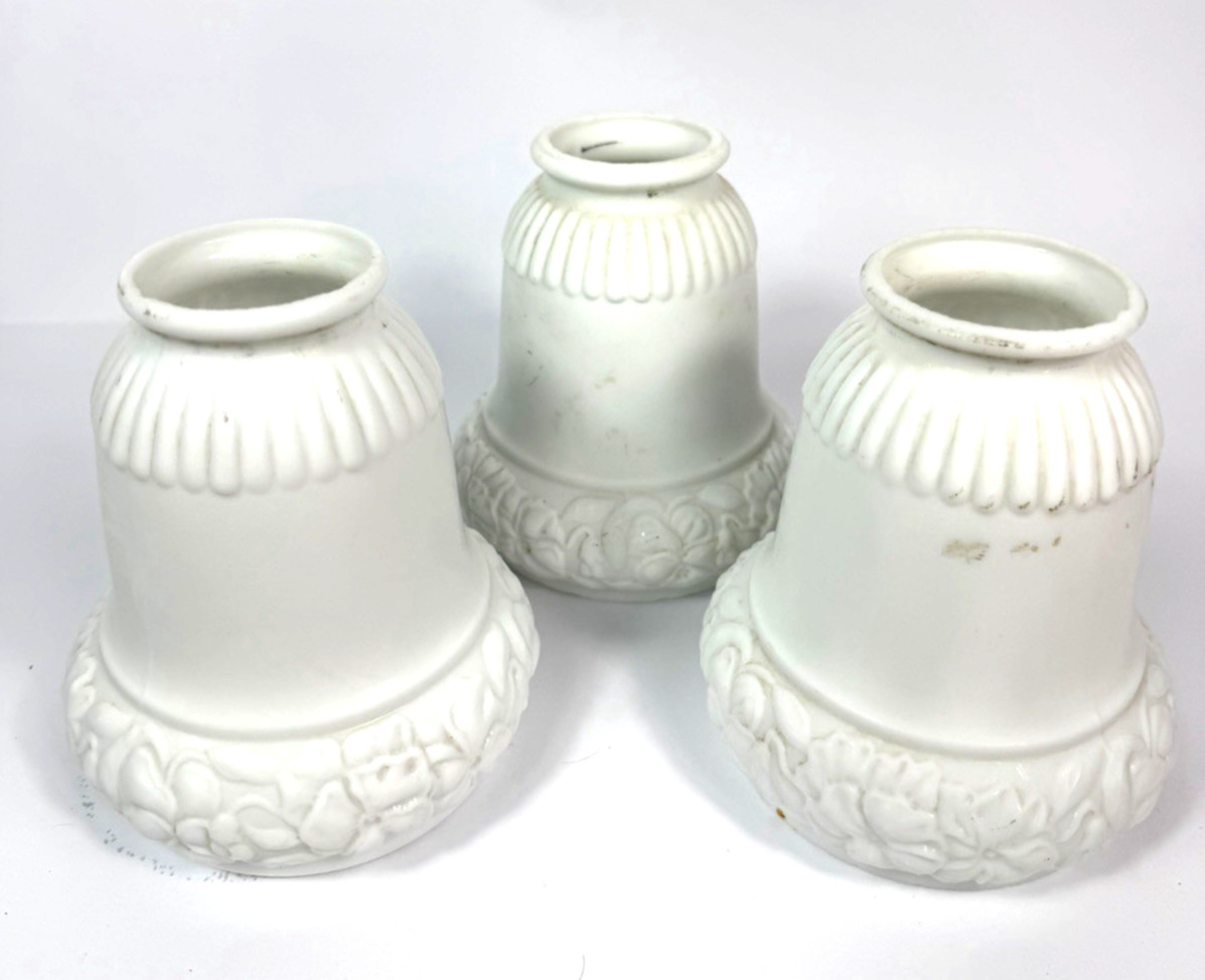 Antique Milk Glass Light Shades Set of 3 Floral Victorian Chandelier Pendant
