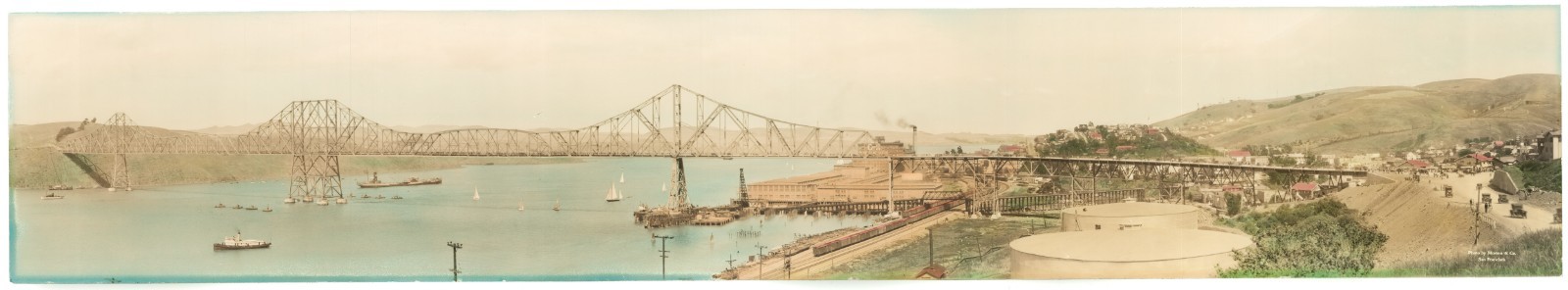 c. 1930 Panoramic Photo Crockett, Carquinez Bridge, Cal. and Hawaiian Sugar Co.