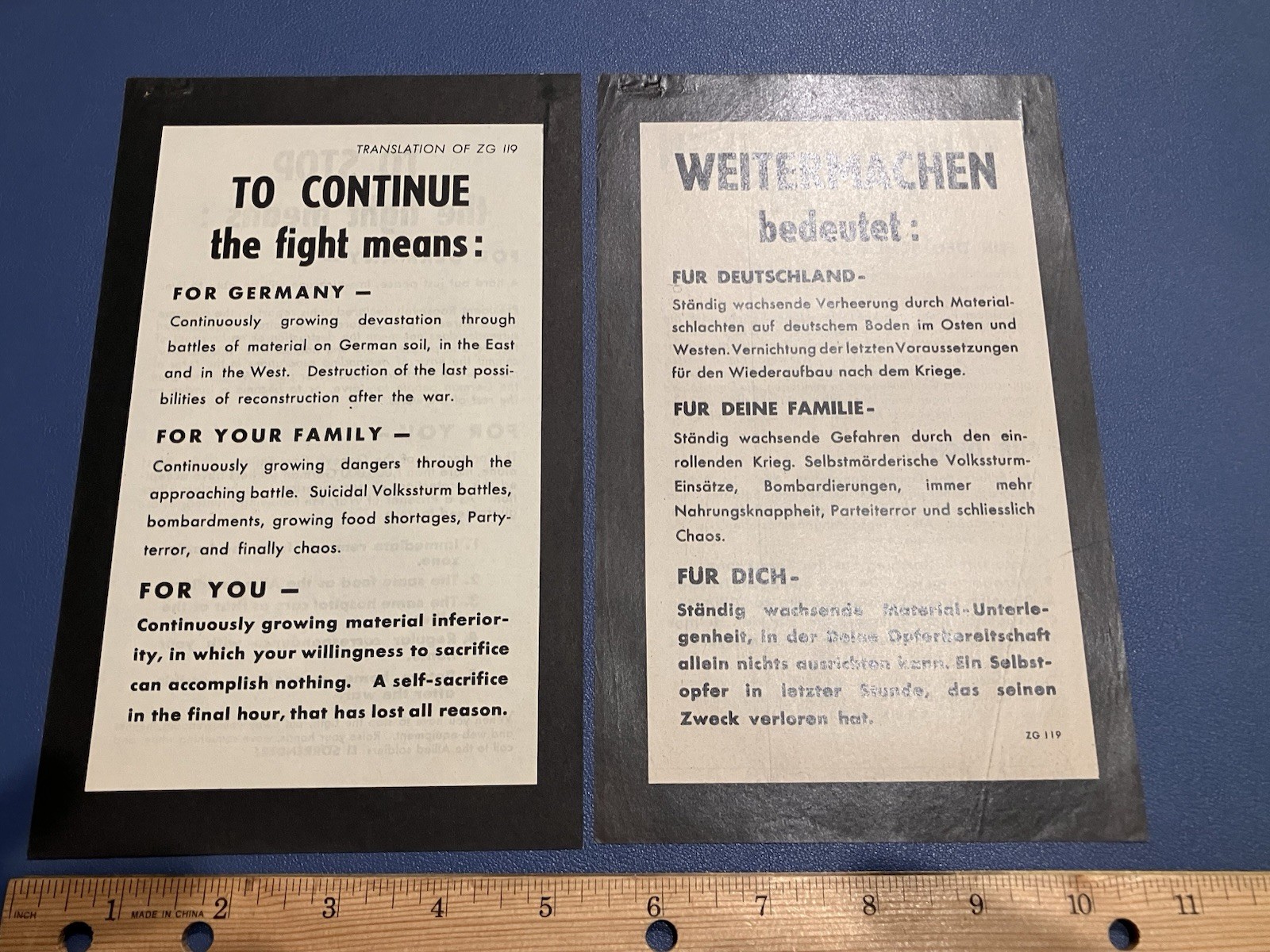 Authentic WWII Allied Propaganda Leaflet ZG119 w/ Official English Translation