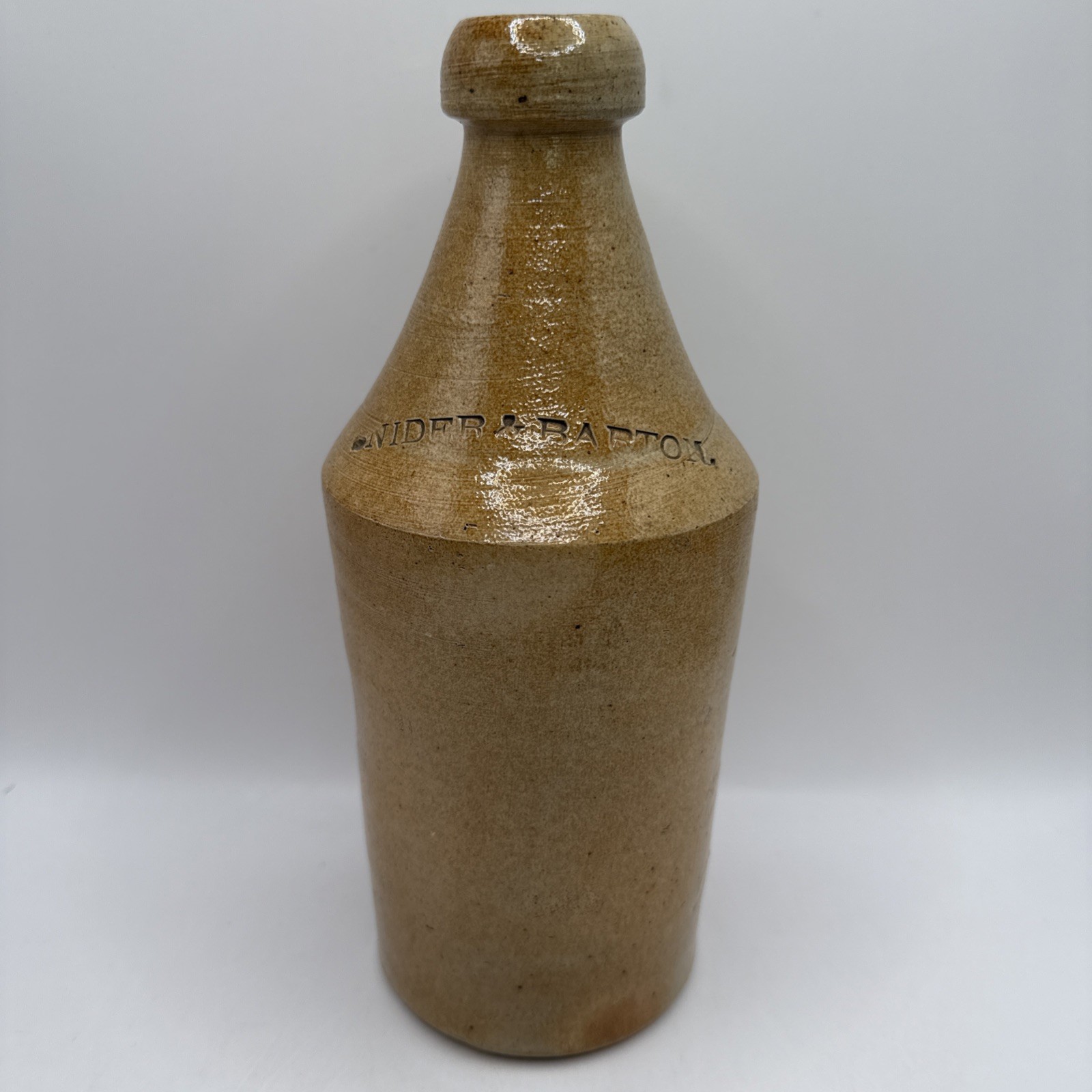 Antique Snider & Barton Salt Glazed Stoneware Bottle 10 1/2” Tall